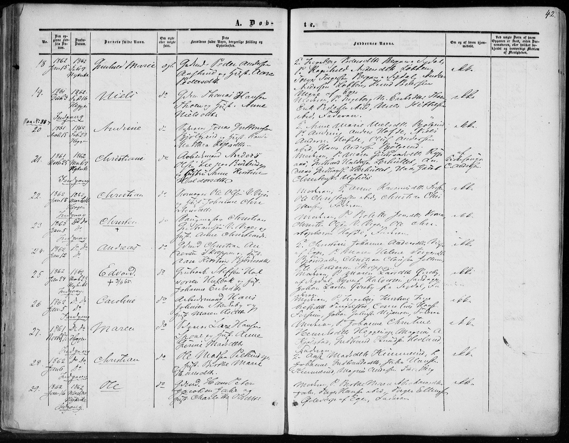Modum kirkebøker, AV/SAKO-A-234/F/Fa/L0009: Ministerialbok nr. 9, 1860-1864, s. 42