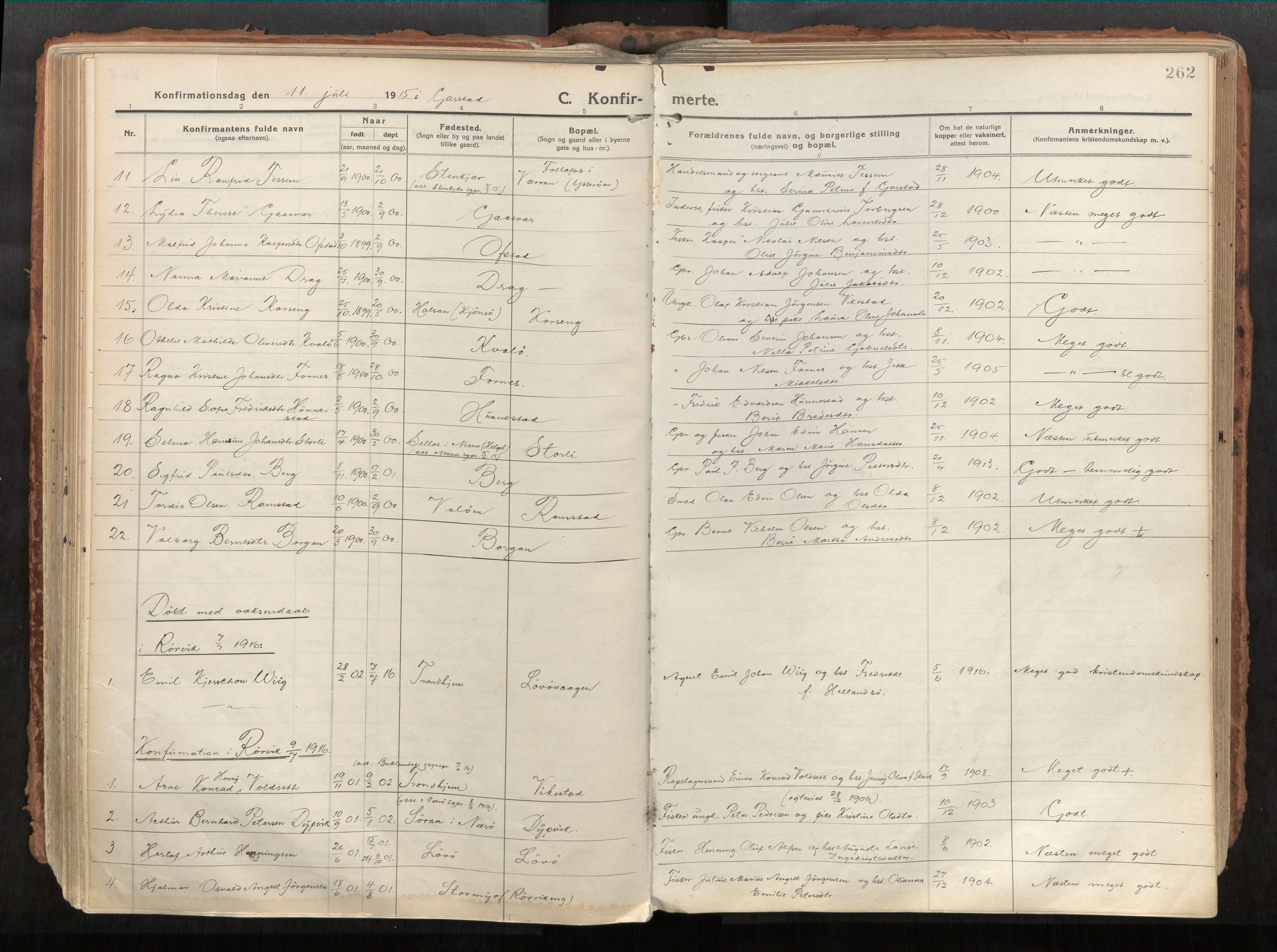 Vikna sokneprestkontor, AV/SAT-A-1173/1/I/I1/I1a/L0001: Ministerialbok nr. 1, 1913-1934, s. 262