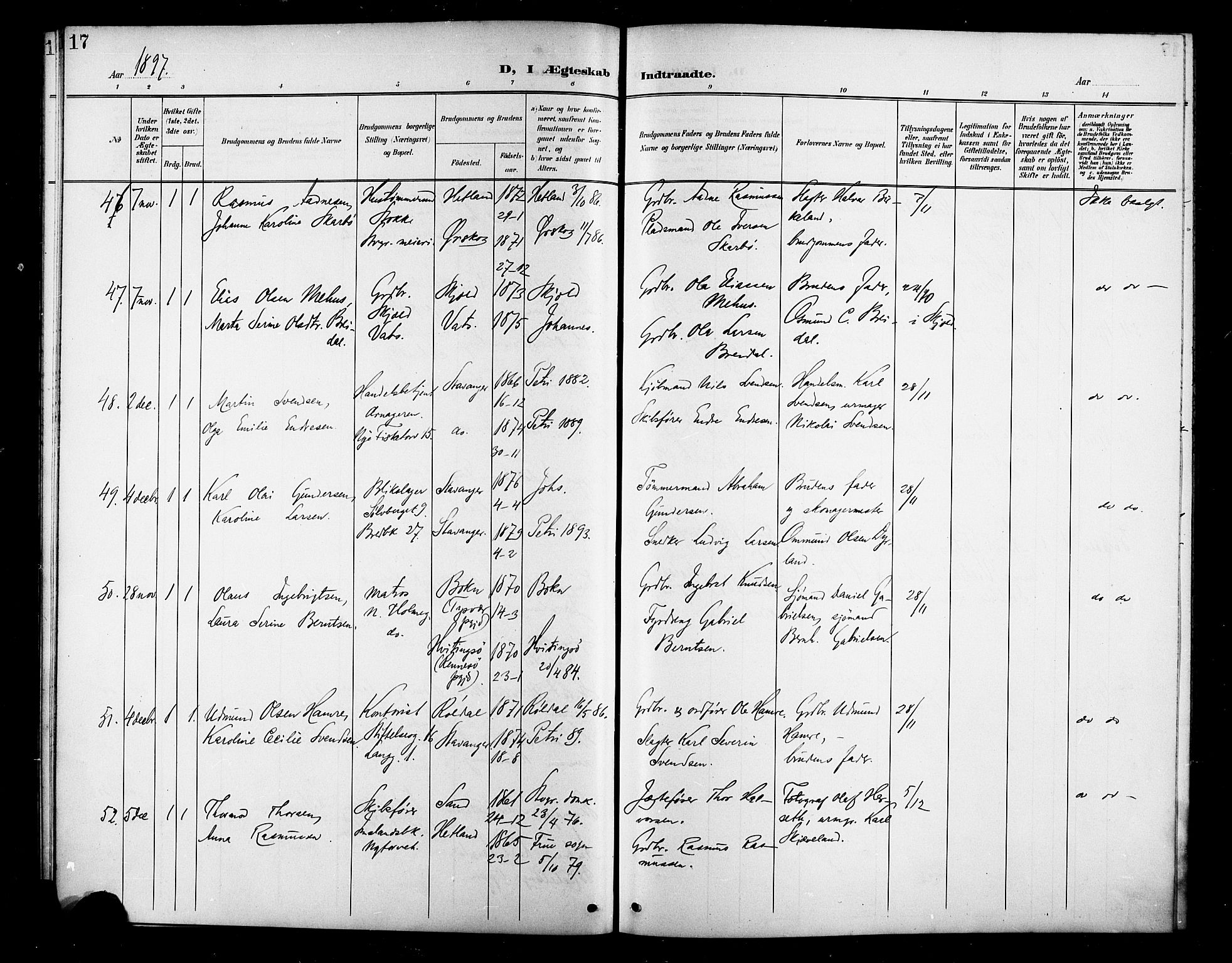 St. Petri sokneprestkontor, AV/SAST-A-101813/001/30/30BB/L0007: Klokkerbok nr. B 7, 1895-1902, s. 17