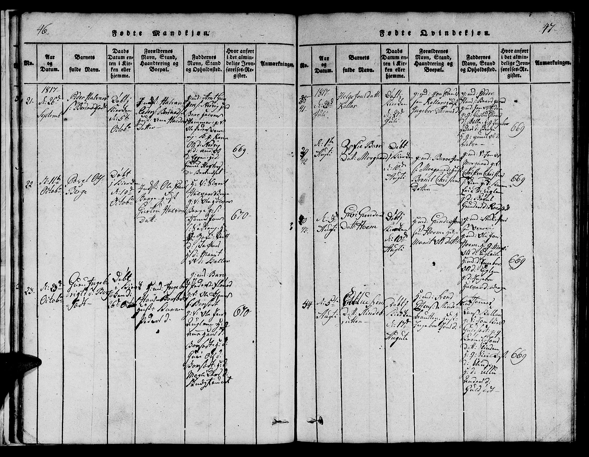 Ministerialprotokoller, klokkerbøker og fødselsregistre - Sør-Trøndelag, AV/SAT-A-1456/695/L1152: Klokkerbok nr. 695C03, 1816-1831, s. 46-47