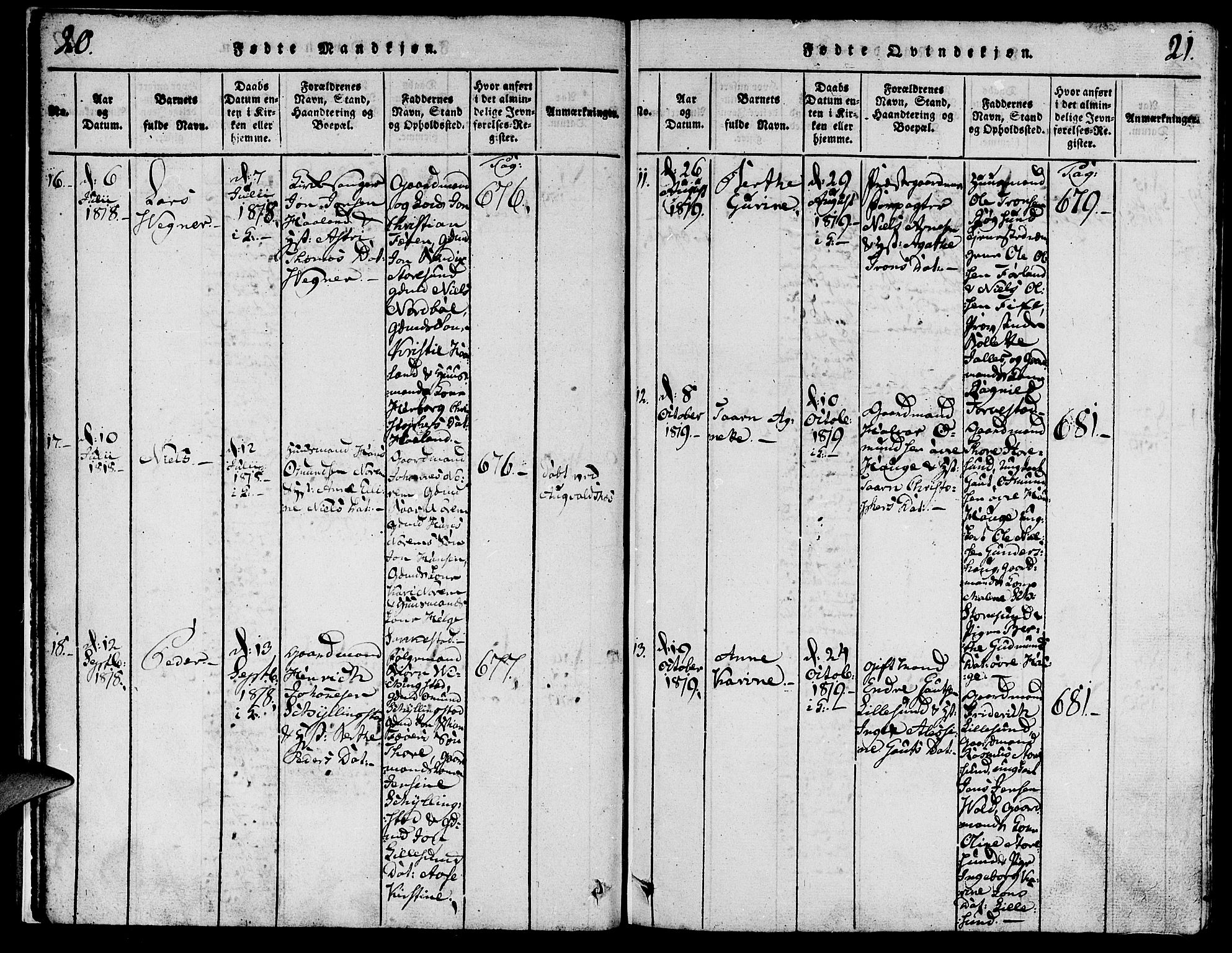 Torvastad sokneprestkontor, AV/SAST-A -101857/H/Ha/Haa/L0004: Ministerialbok nr. A 3 /1, 1817-1836, s. 20-21