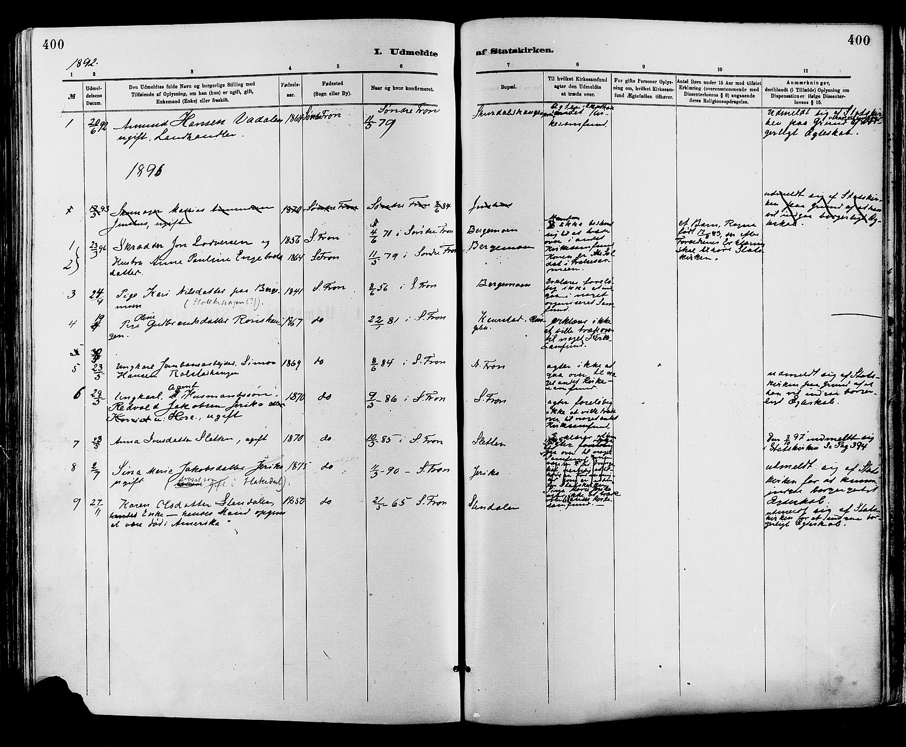 Sør-Fron prestekontor, AV/SAH-PREST-010/H/Ha/Haa/L0003: Ministerialbok nr. 3, 1881-1897, s. 400