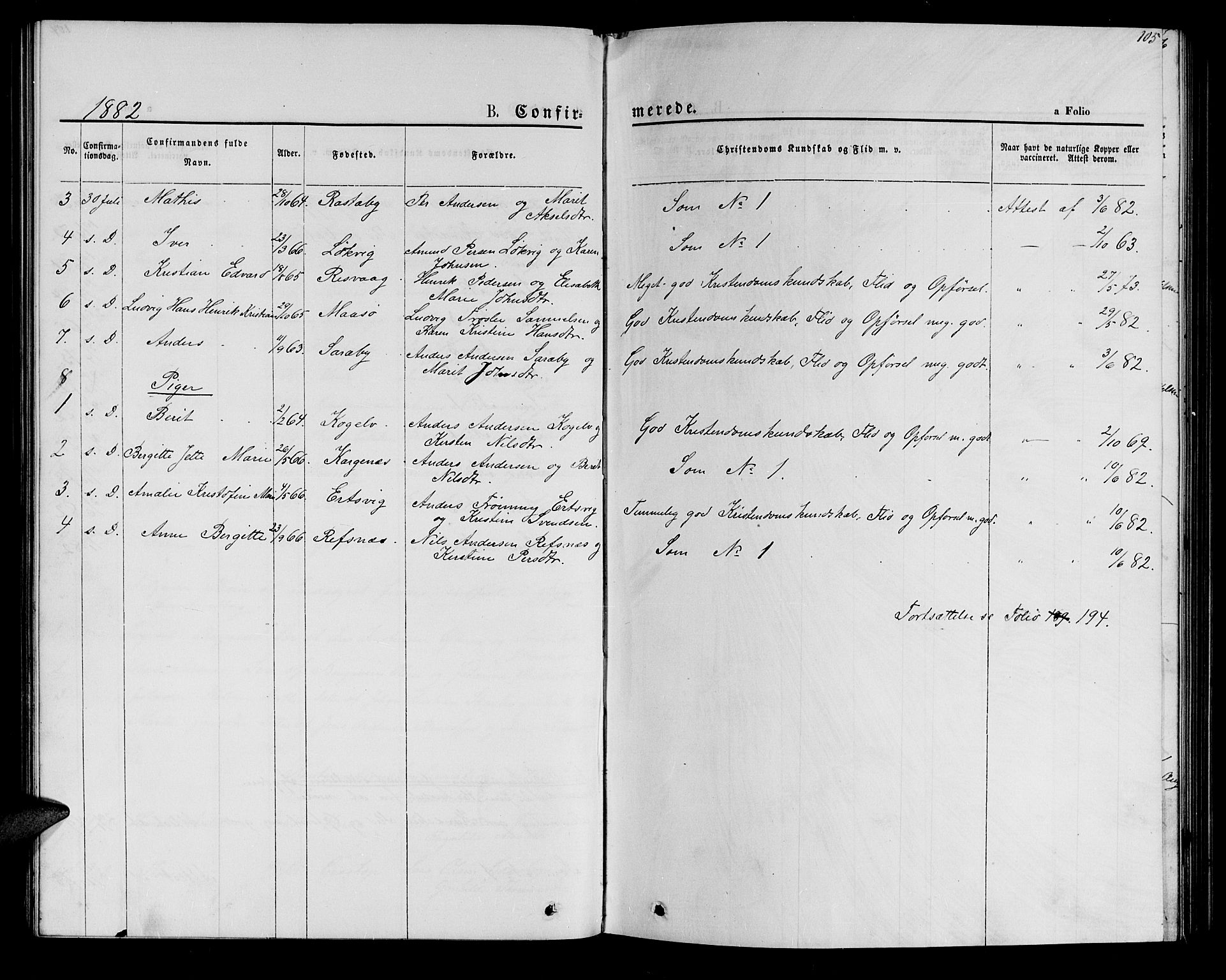 Hammerfest sokneprestkontor, SATØ/S-1347/H/Hb/L0005.klokk: Klokkerbok nr. 5, 1869-1884, s. 105