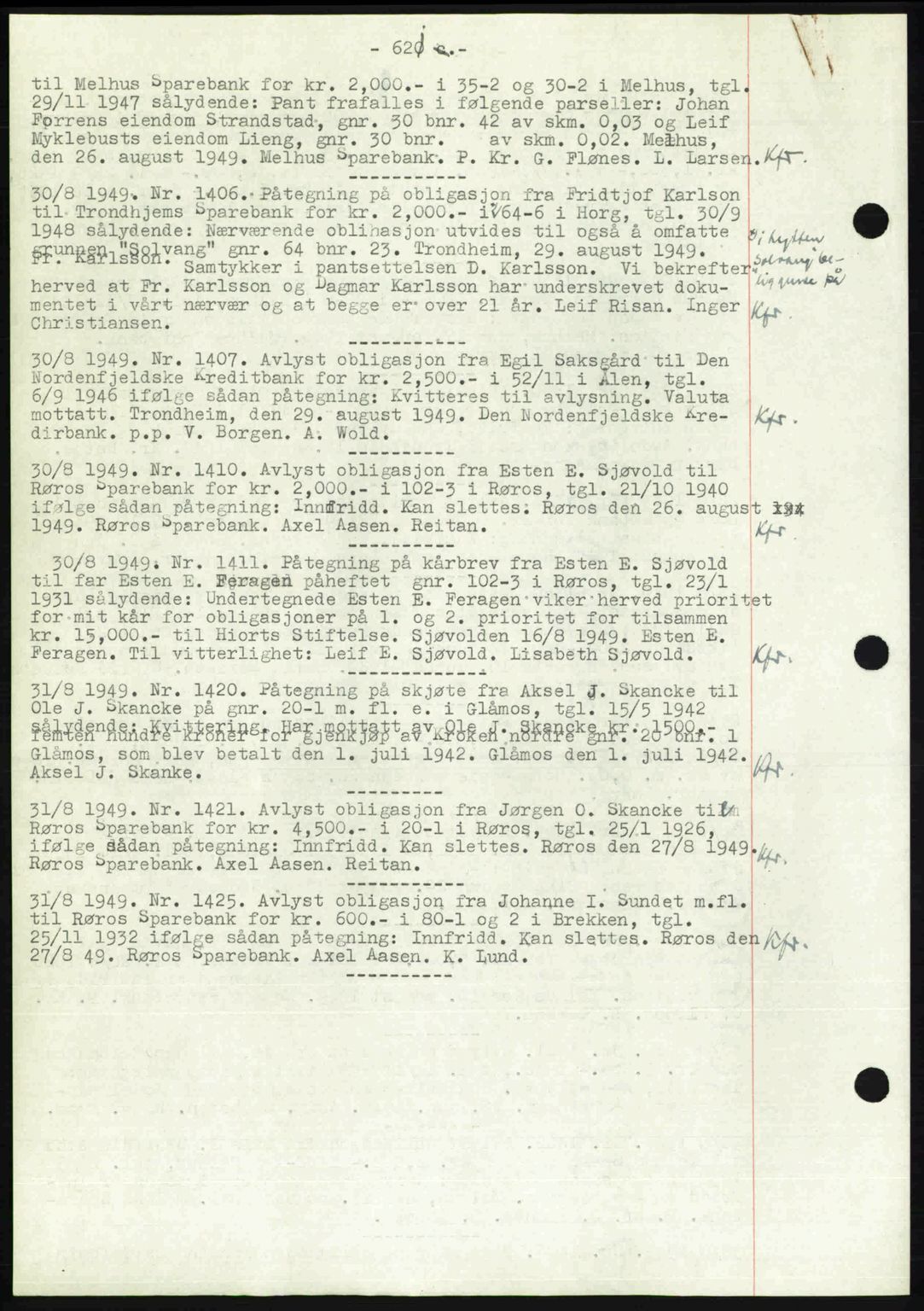Gauldal sorenskriveri, SAT/A-0014/1/2/2C: Pantebok nr. A8, 1949-1949, Dagboknr: 1406/1949