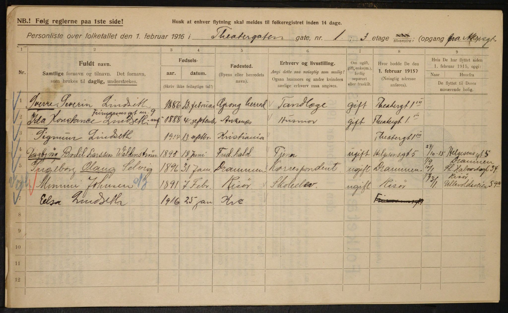 OBA, Kommunal folketelling 1.2.1916 for Kristiania, 1916, s. 110015