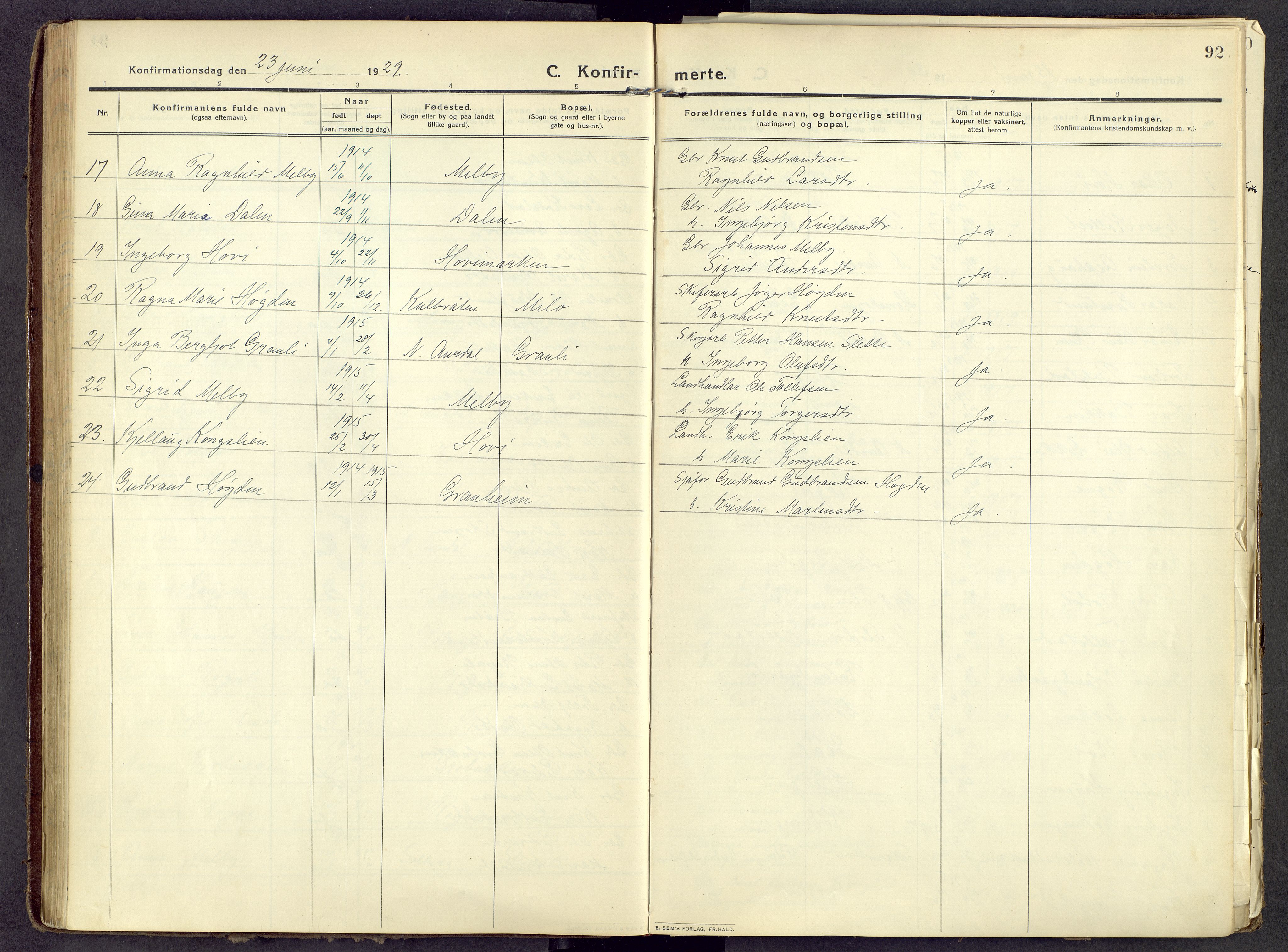 Øystre Slidre prestekontor, AV/SAH-PREST-138/H/Ha/Haa/L0006: Ministerialbok nr. 6, 1911-1931, s. 92