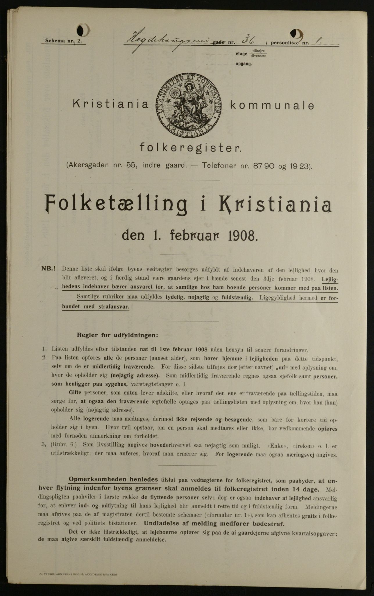 OBA, Kommunal folketelling 1.2.1908 for Kristiania kjøpstad, 1908, s. 32900