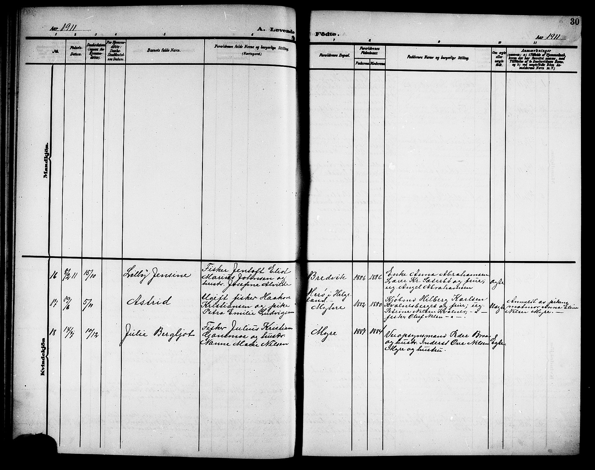 Ministerialprotokoller, klokkerbøker og fødselsregistre - Nordland, AV/SAT-A-1459/897/L1414: Klokkerbok nr. 897C04, 1904-1915, s. 30