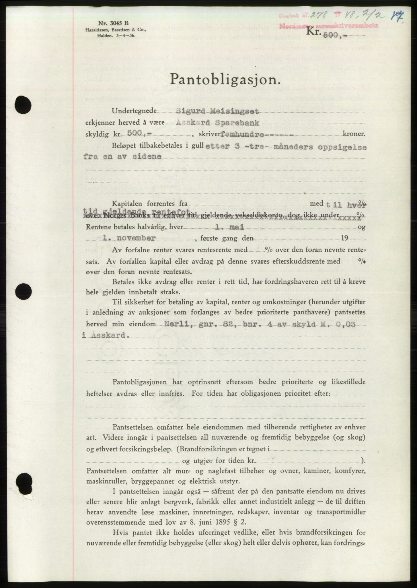 Nordmøre sorenskriveri, SAT/A-4132/1/2/2Ca: Pantebok nr. B98, 1948-1948, Dagboknr: 278/1948