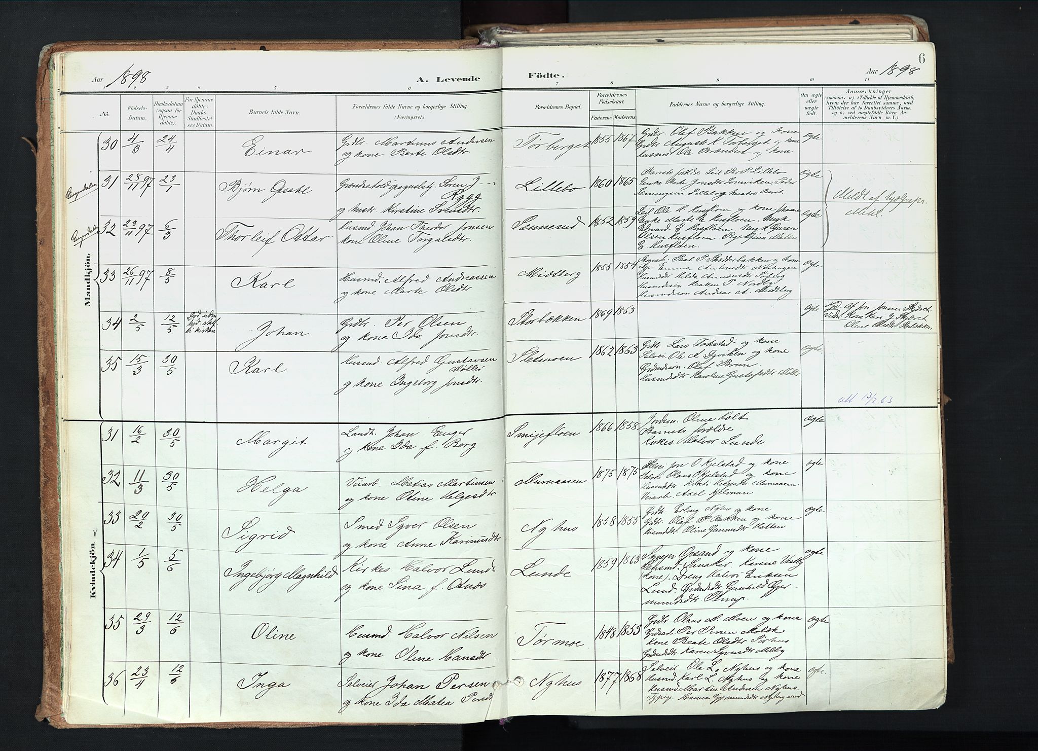 Trysil prestekontor, AV/SAH-PREST-046/H/Ha/Haa/L0012: Ministerialbok nr. 12, 1898-1917, s. 6