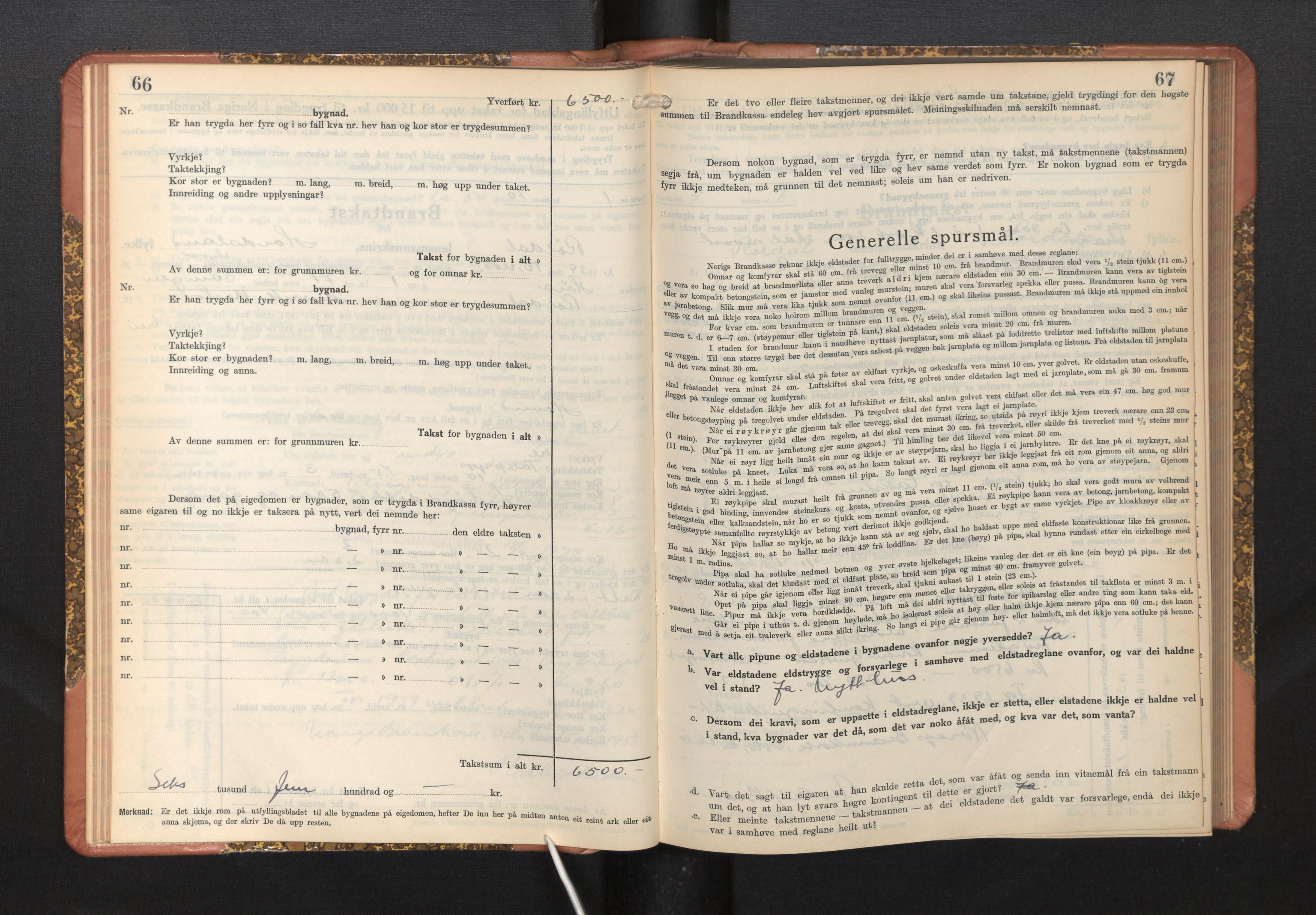 Lensmannen i Røldal, AV/SAB-A-34501/0012/L0004: Branntakstprotokoll, skjematakst, 1936-1950, s. 66-67