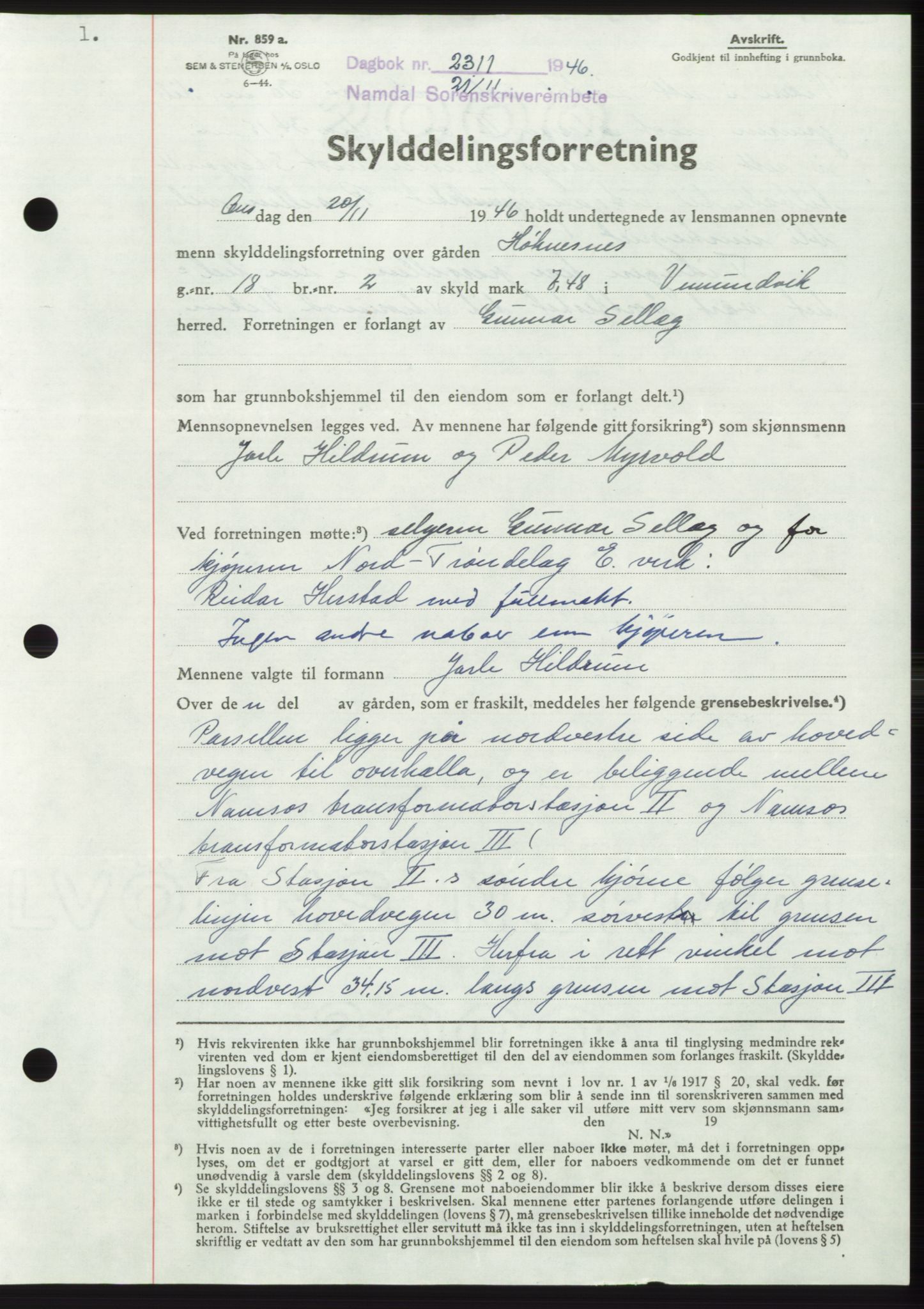 Namdal sorenskriveri, SAT/A-4133/1/2/2C: Pantebok nr. -, 1946-1947, Dagboknr: 2311/1946