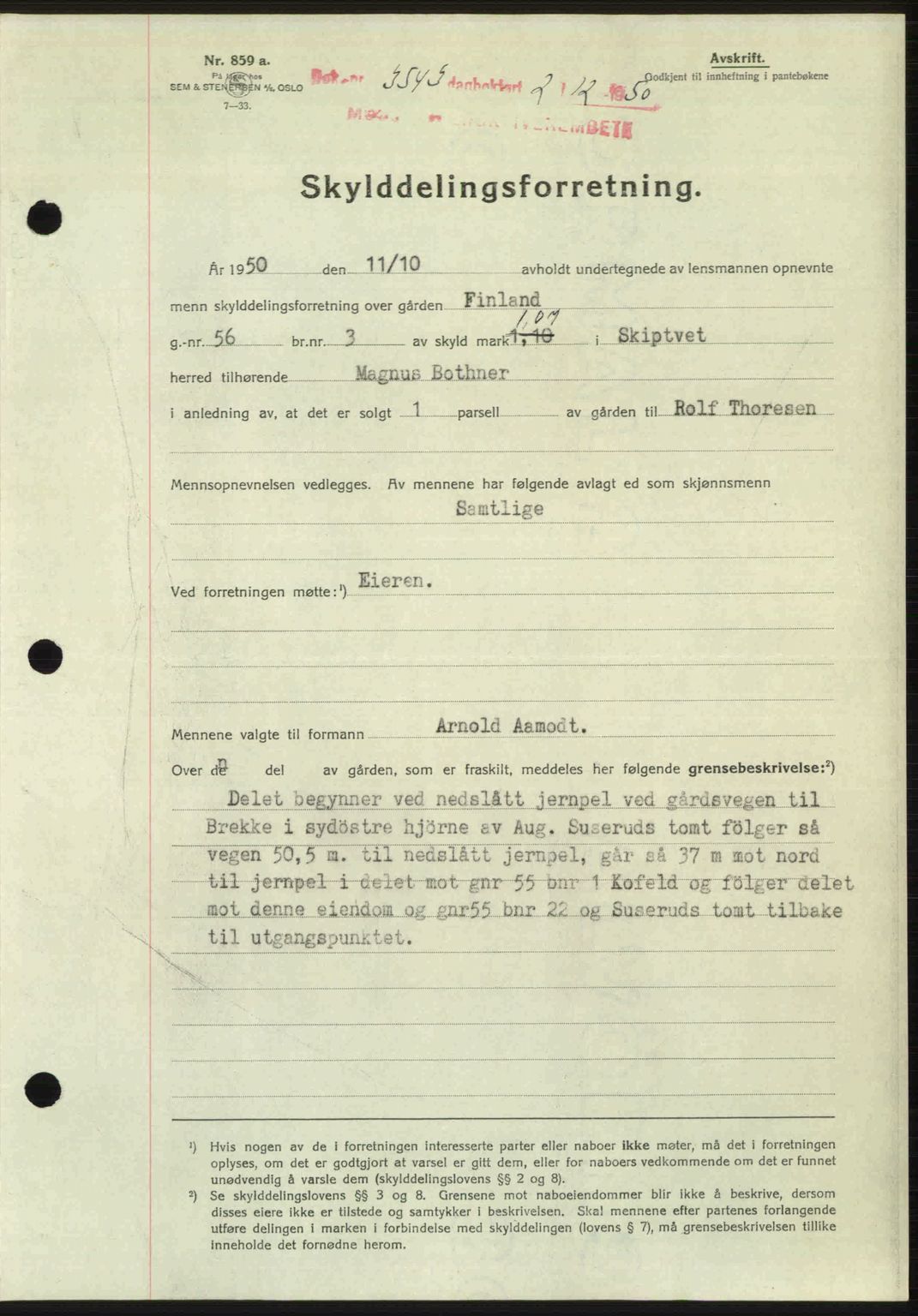 Moss sorenskriveri, SAO/A-10168: Pantebok nr. A2, 1947-1950, Dagboknr: 3543/1950