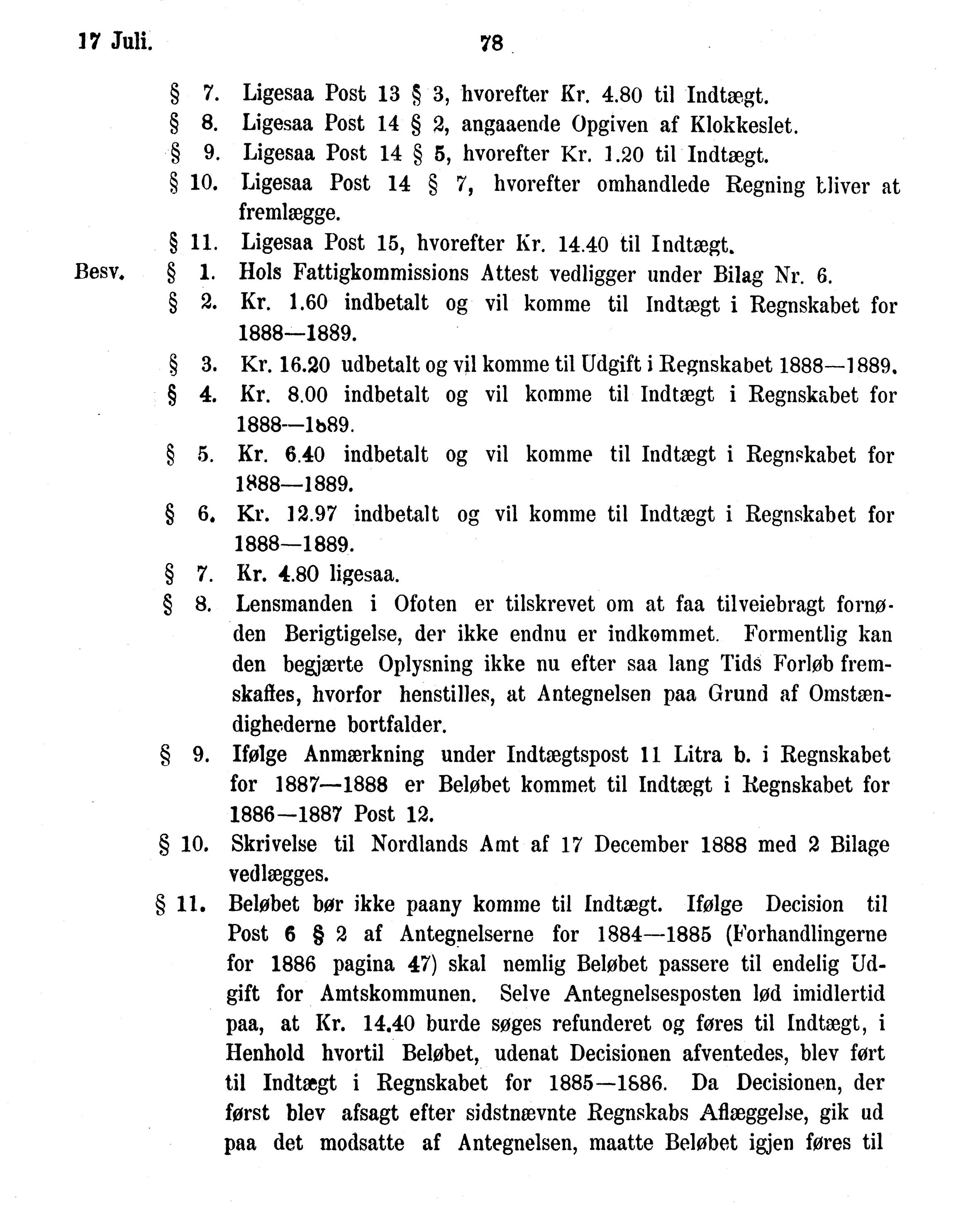 Nordland Fylkeskommune. Fylkestinget, AIN/NFK-17/176/A/Ac/L0015: Fylkestingsforhandlinger 1886-1890, 1886-1890