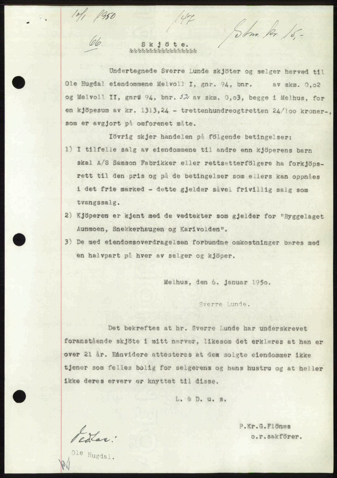 Gauldal sorenskriveri, SAT/A-0014/1/2/2C: Pantebok nr. A9, 1949-1950, Dagboknr: 66/1950
