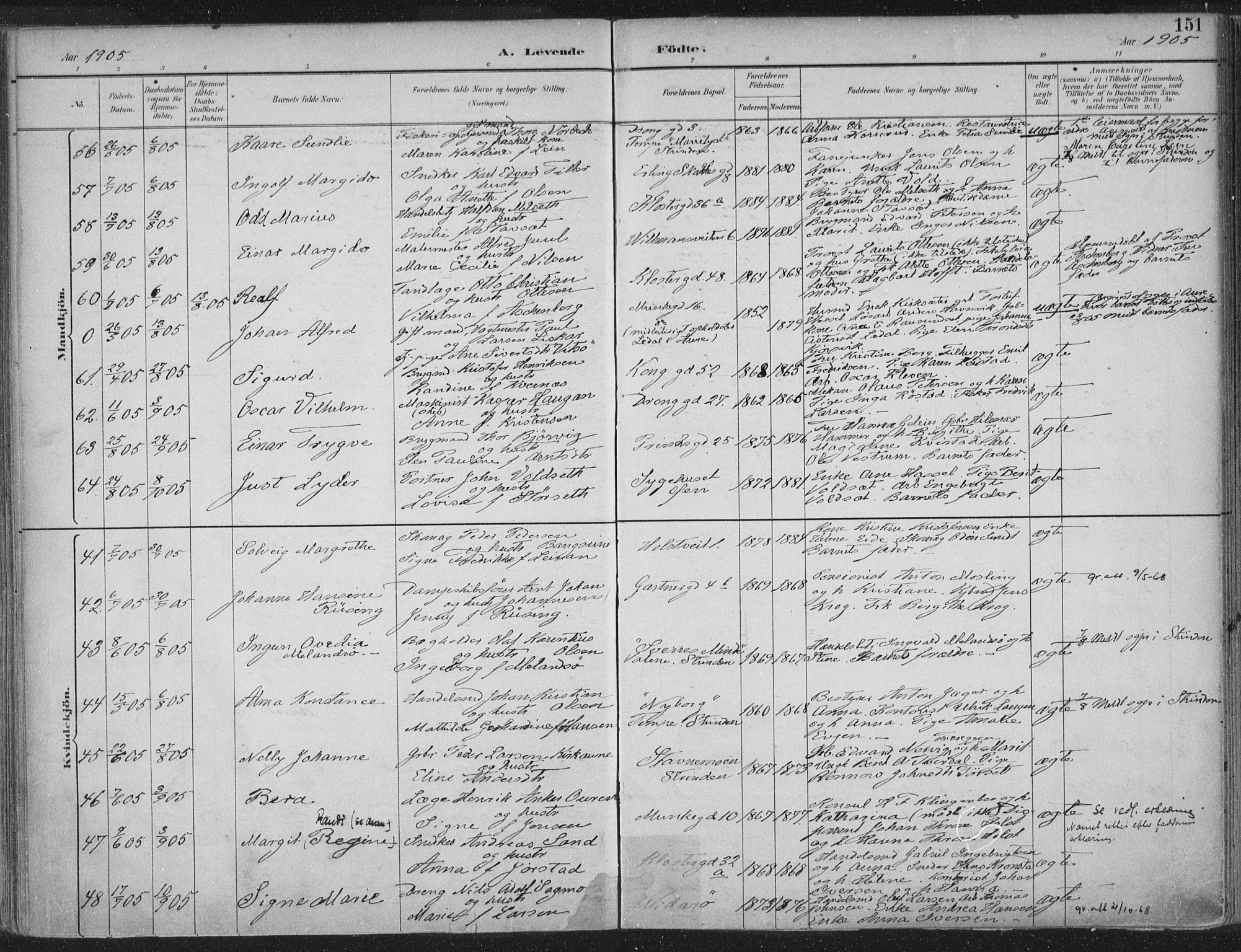Ministerialprotokoller, klokkerbøker og fødselsregistre - Sør-Trøndelag, SAT/A-1456/601/L0062: Ministerialbok nr. 601A30, 1891-1911, s. 151