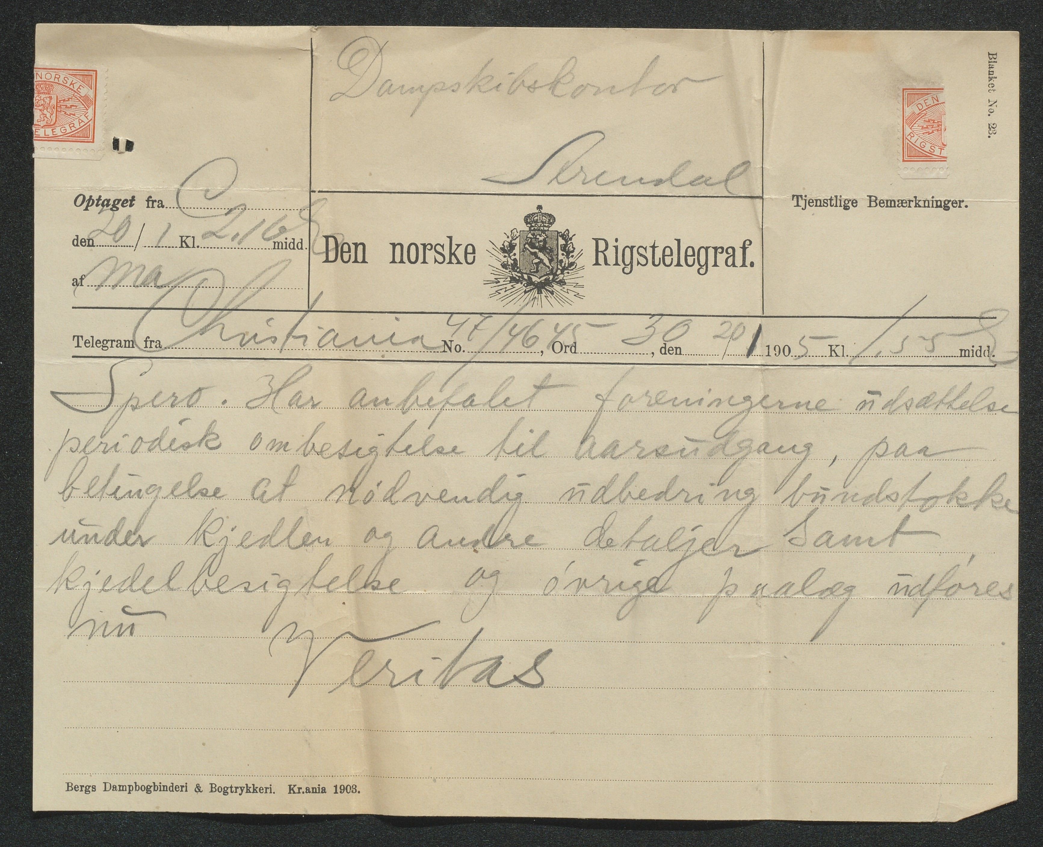 Arendals Dampskibsselskab (ADS), AAKS/PA-1716/1/15/L0018: Skipspapirer D/S Spero, 1898-1904