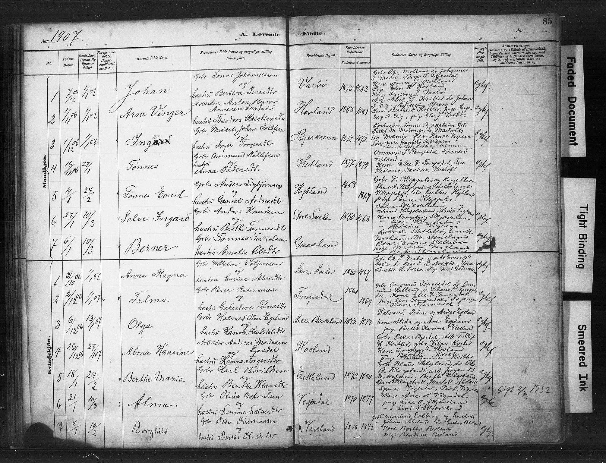 Helleland sokneprestkontor, AV/SAST-A-101810: Klokkerbok nr. B 5, 1887-1908, s. 85