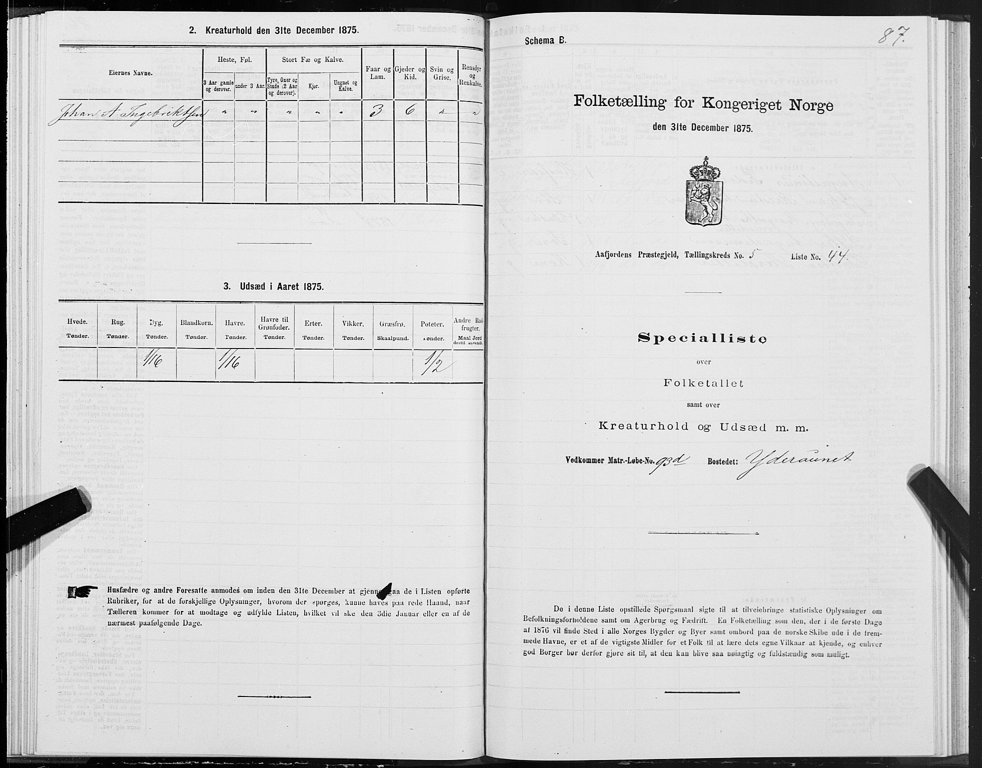 SAT, Folketelling 1875 for 1630P Aafjorden prestegjeld, 1875, s. 3087