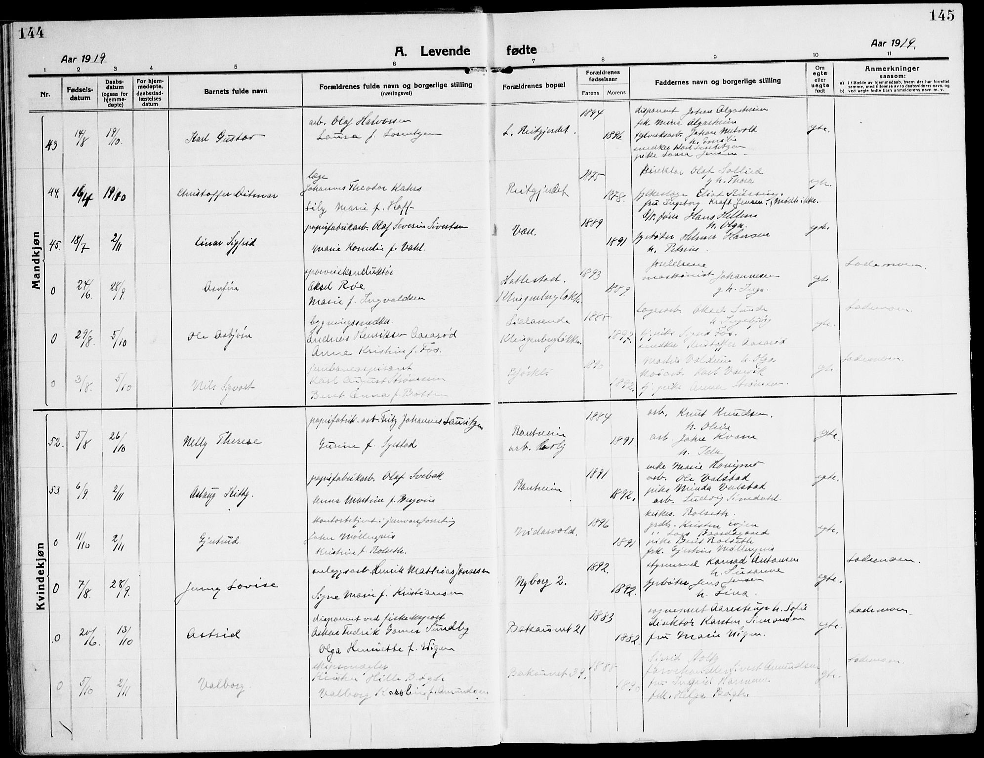 Ministerialprotokoller, klokkerbøker og fødselsregistre - Sør-Trøndelag, AV/SAT-A-1456/607/L0321: Ministerialbok nr. 607A05, 1916-1935, s. 144-145