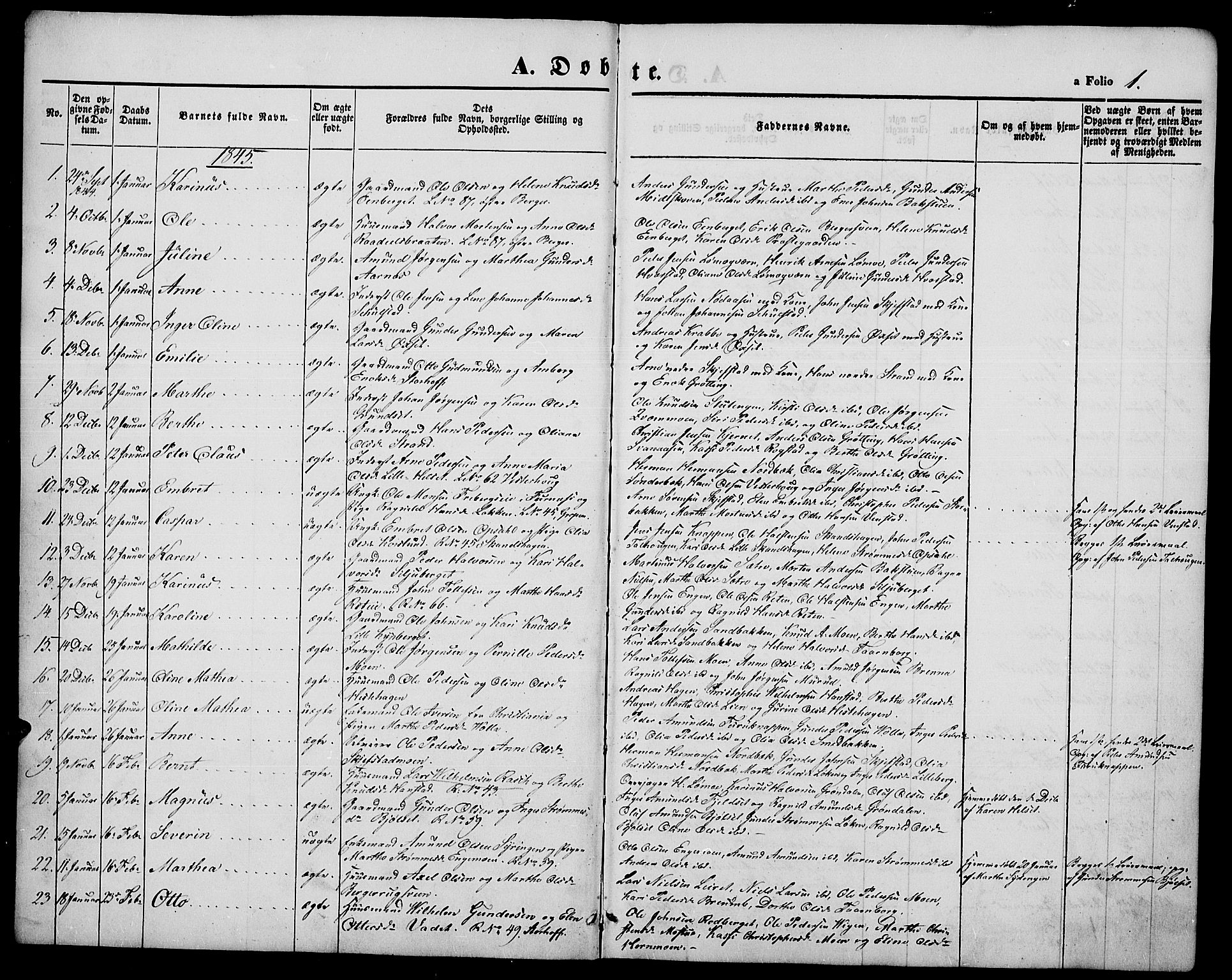 Elverum prestekontor, AV/SAH-PREST-044/H/Ha/Hab/L0002: Klokkerbok nr. 2, 1845-1855, s. 1