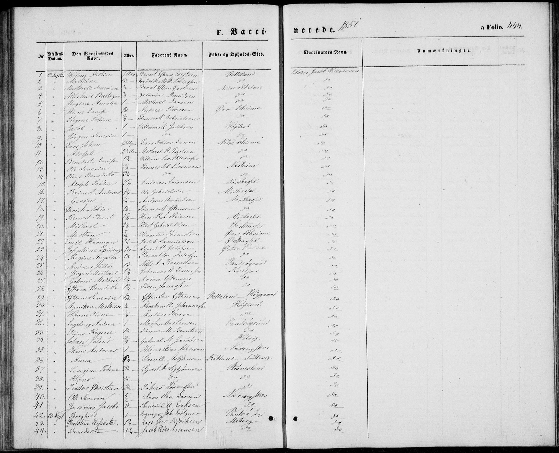 Lista sokneprestkontor, SAK/1111-0027/F/Fb/L0002: Klokkerbok nr. B 2, 1847-1862, s. 444