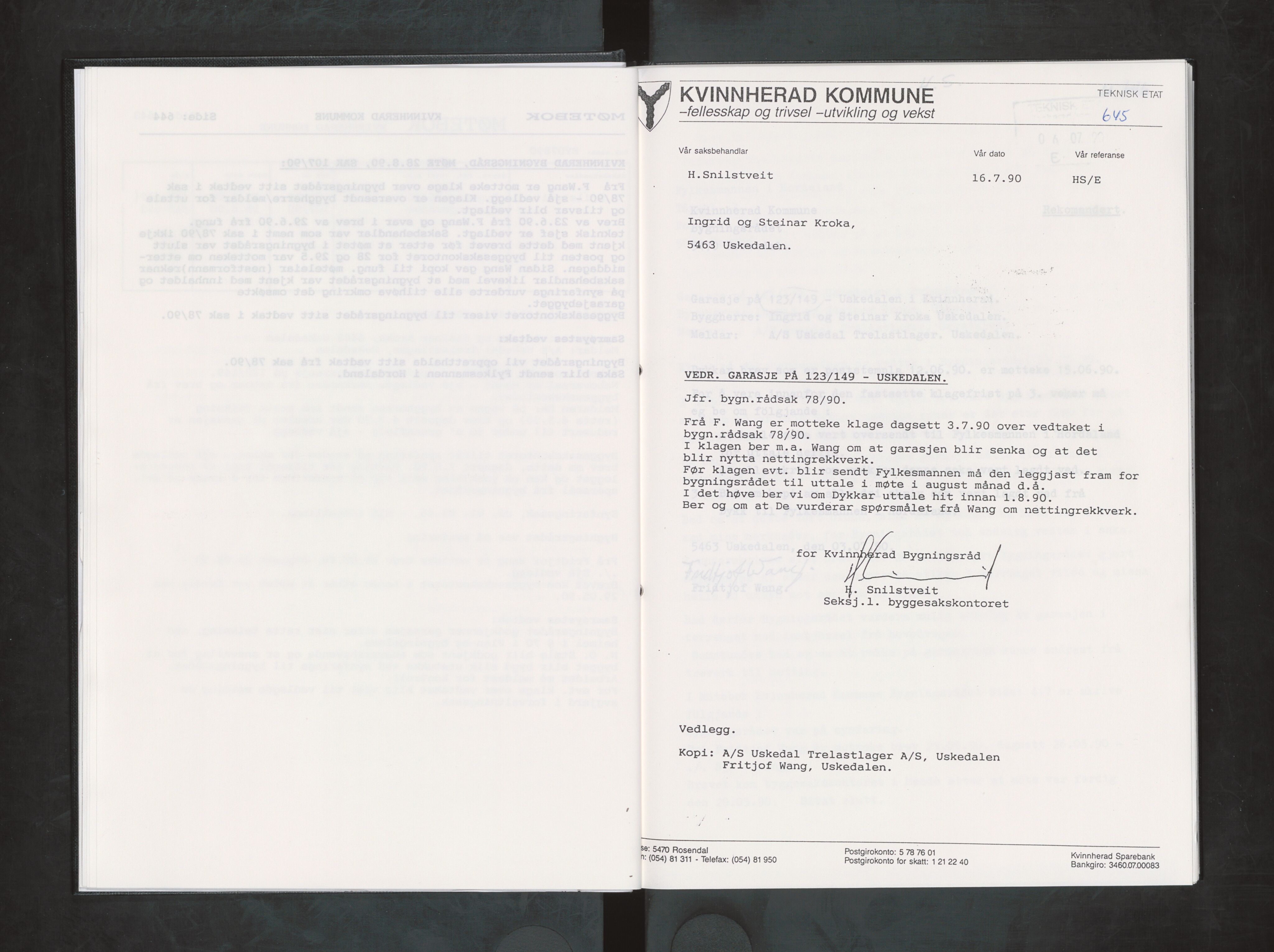 Kvinnherad kommune. Bygningsrådet , IKAH/1224-511/A/Aa/L0067: Møtebok for Kvinnherad bygningsråd, 1990