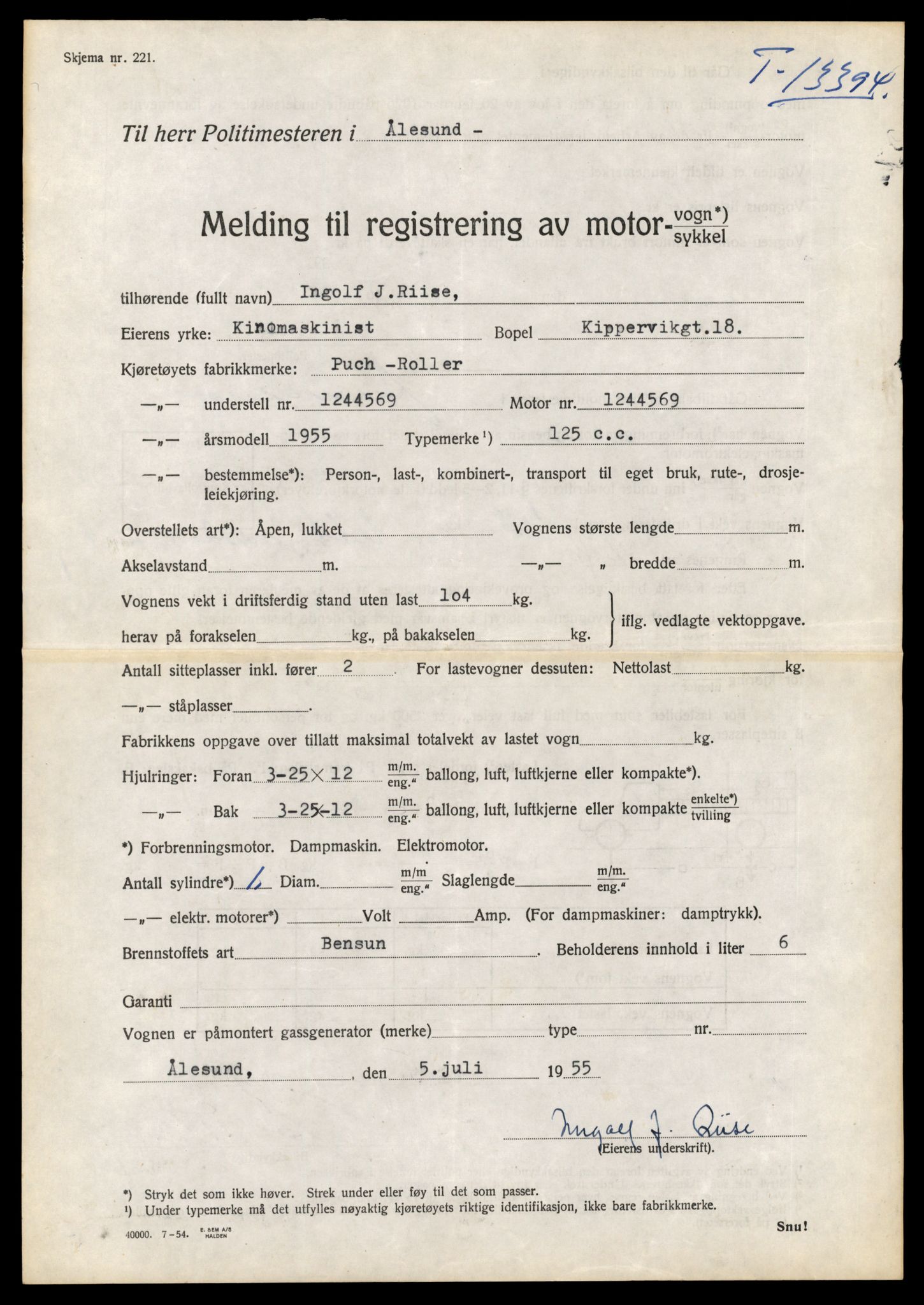 Møre og Romsdal vegkontor - Ålesund trafikkstasjon, AV/SAT-A-4099/F/Fe/L0039: Registreringskort for kjøretøy T 13361 - T 13530, 1927-1998, s. 539