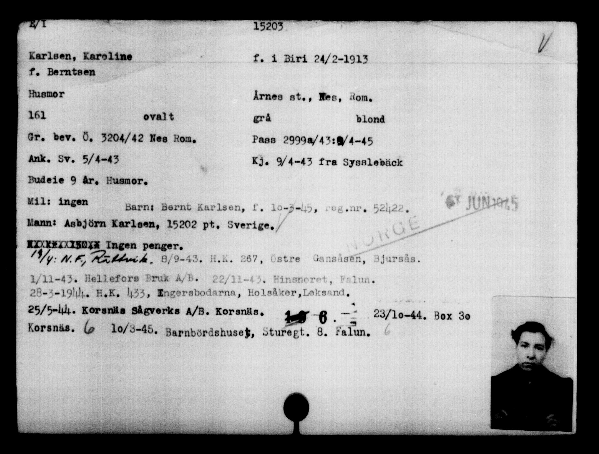 Den Kgl. Norske Legasjons Flyktningskontor, AV/RA-S-6753/V/Va/L0007: Kjesäterkartoteket.  Flyktningenr. 12700-15723, 1940-1945, s. 2873