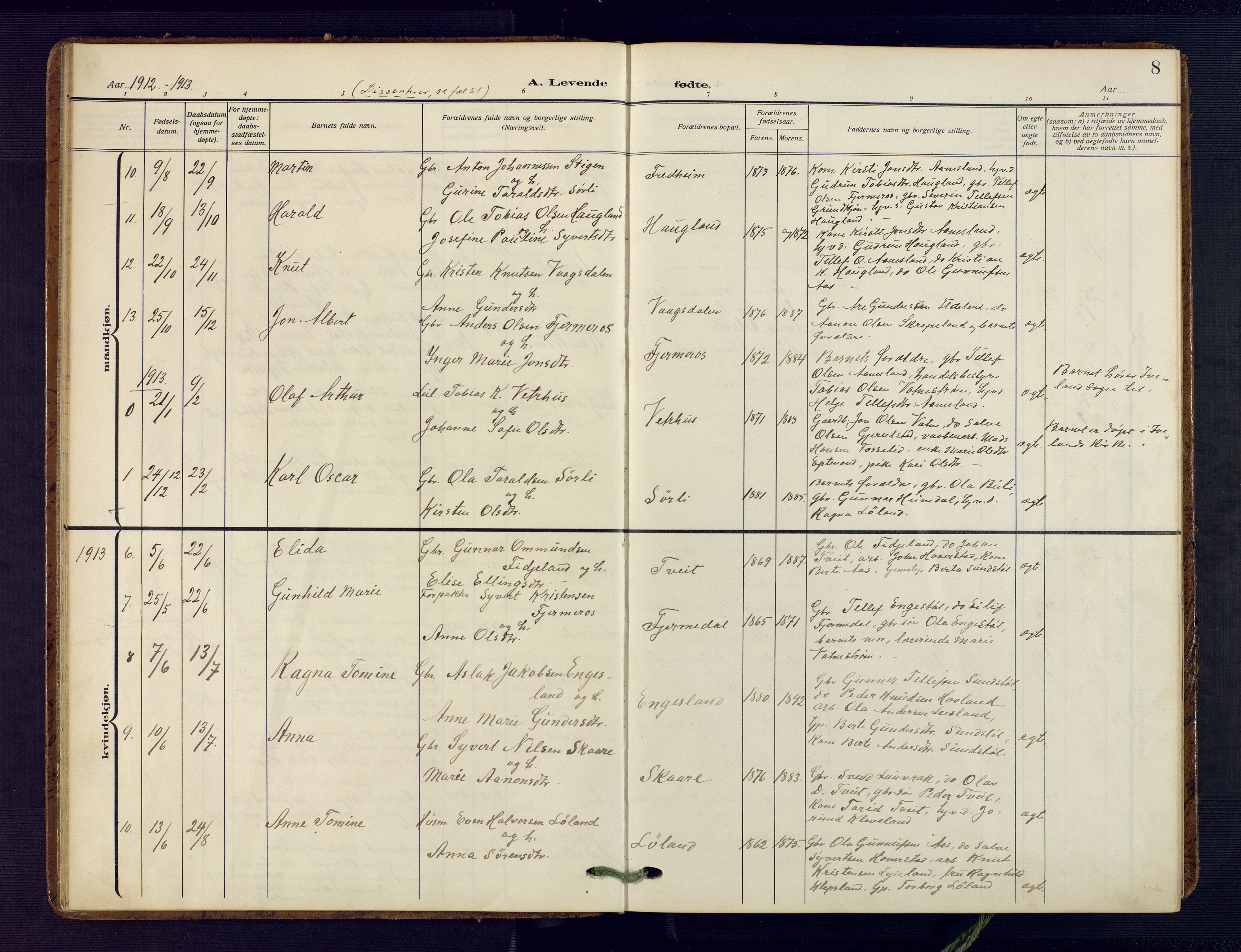 Herefoss sokneprestkontor, AV/SAK-1111-0019/F/Fa/Fab/L0005: Ministerialbok nr. A 5, 1910-1932, s. 8