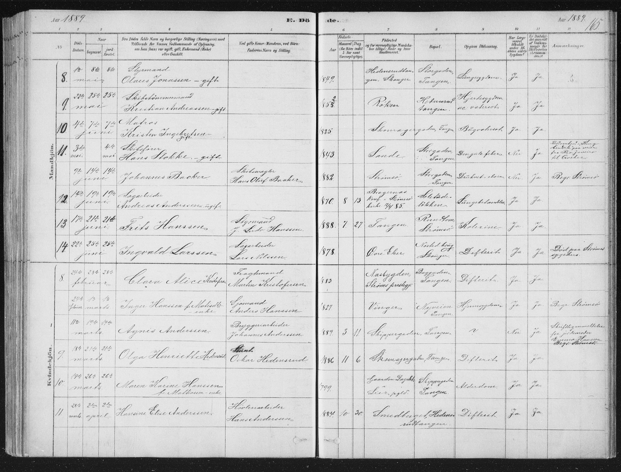 Strømsø kirkebøker, AV/SAKO-A-246/F/Fb/L0005: Ministerialbok nr. II 5, 1877-1902, s. 165