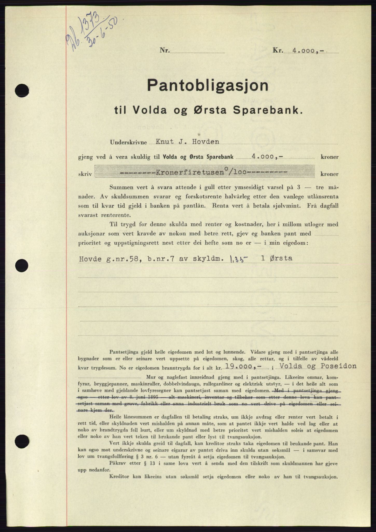Søre Sunnmøre sorenskriveri, SAT/A-4122/1/2/2C/L0118: Pantebok nr. 6B, 1949-1950, Dagboknr: 1373/1950