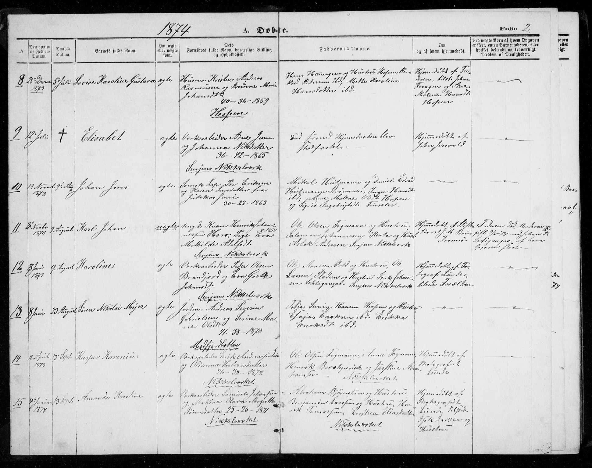 Berg sokneprestkontor, AV/SATØ-S-1318/G/Ga/Gab/L0003klokker: Klokkerbok nr. 3, 1874-1886, s. 2