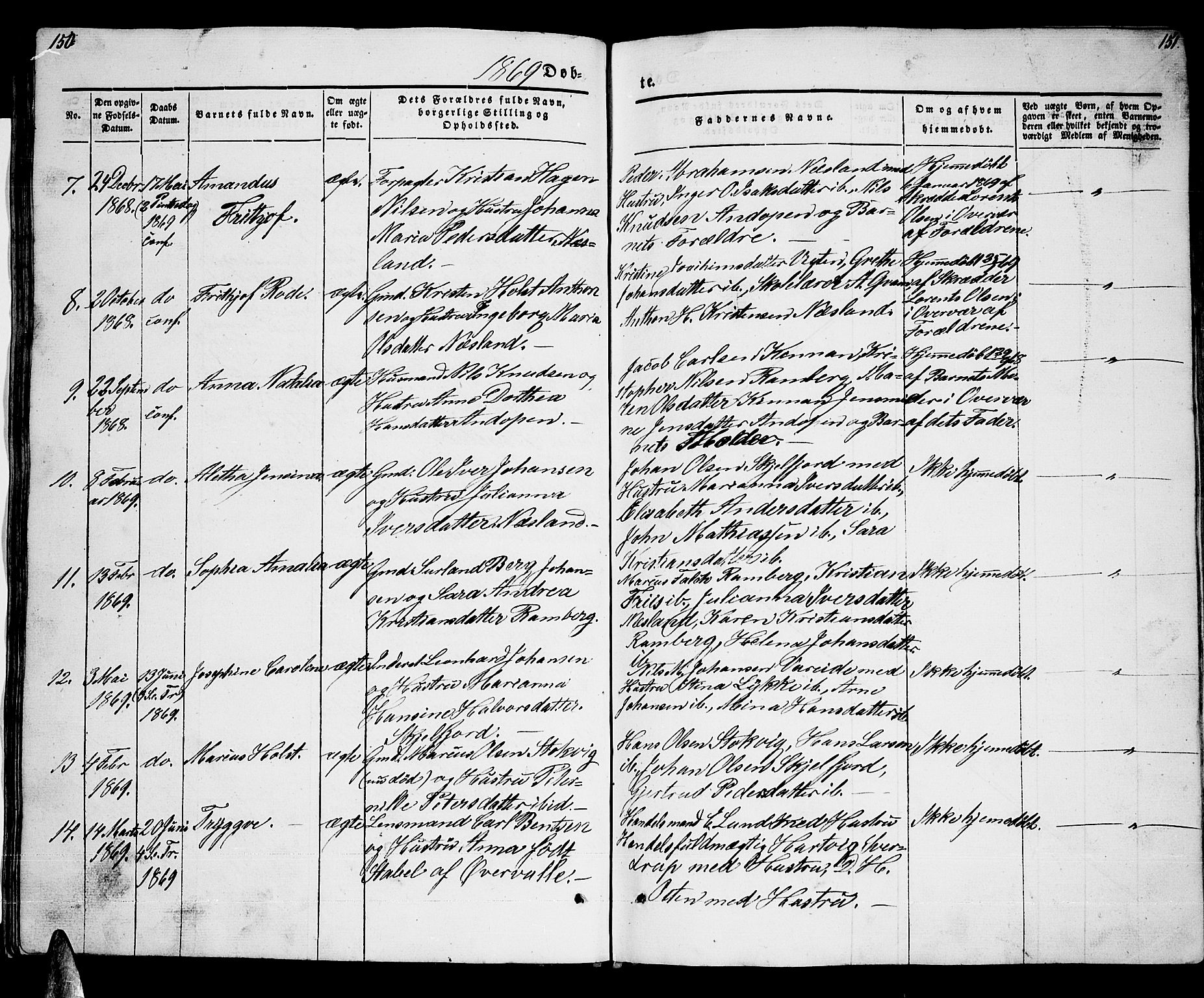 Ministerialprotokoller, klokkerbøker og fødselsregistre - Nordland, AV/SAT-A-1459/885/L1212: Klokkerbok nr. 885C01, 1847-1873, s. 150-151