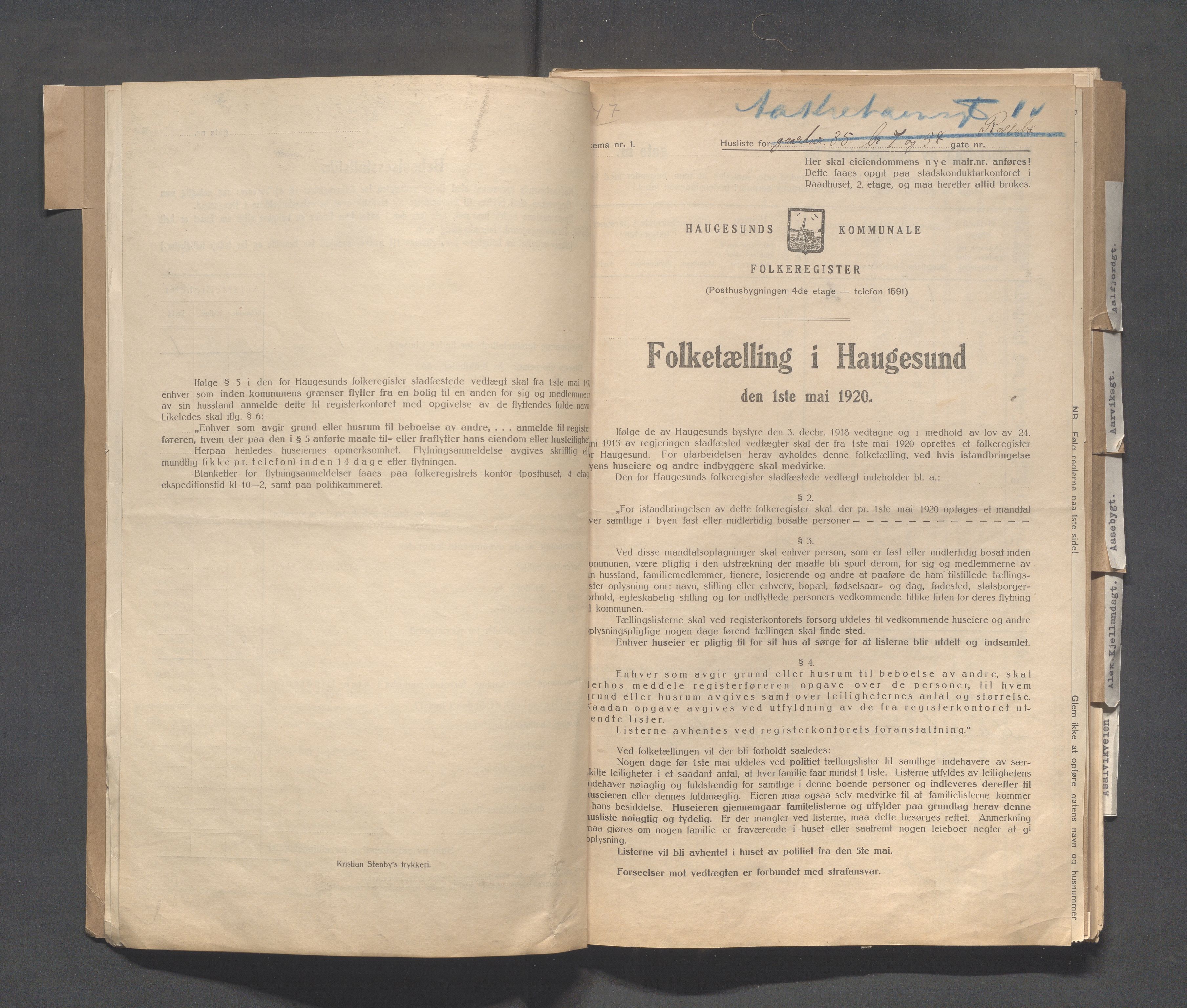 IKAR, Kommunal folketelling 1.5.1920 for Haugesund, 1920, s. 5