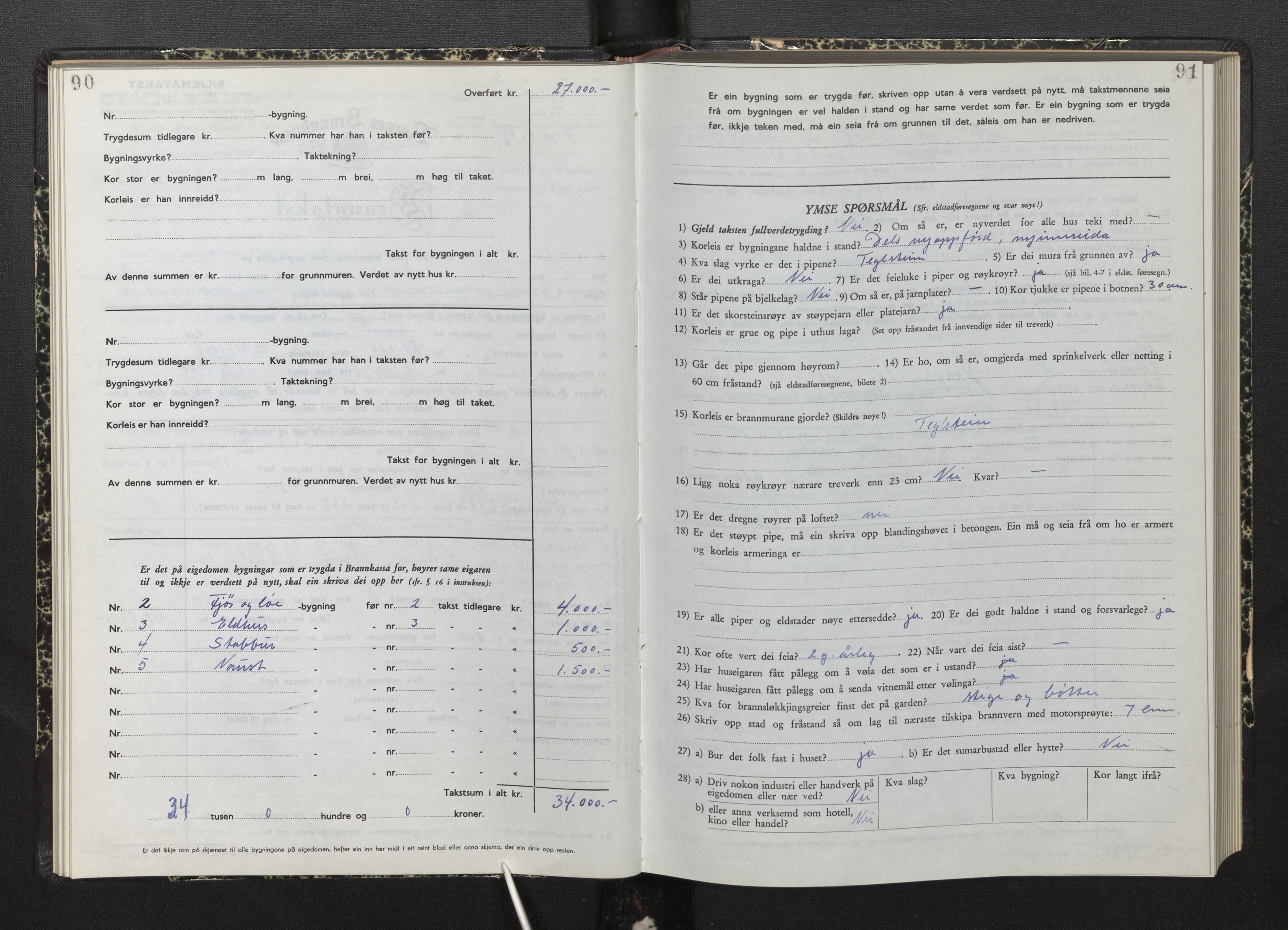 Lensmannen i Årdal, AV/SAB-A-30501/0012/L0012: Branntakstprotokoll, skjematakst, 1949-1955, s. 90-91
