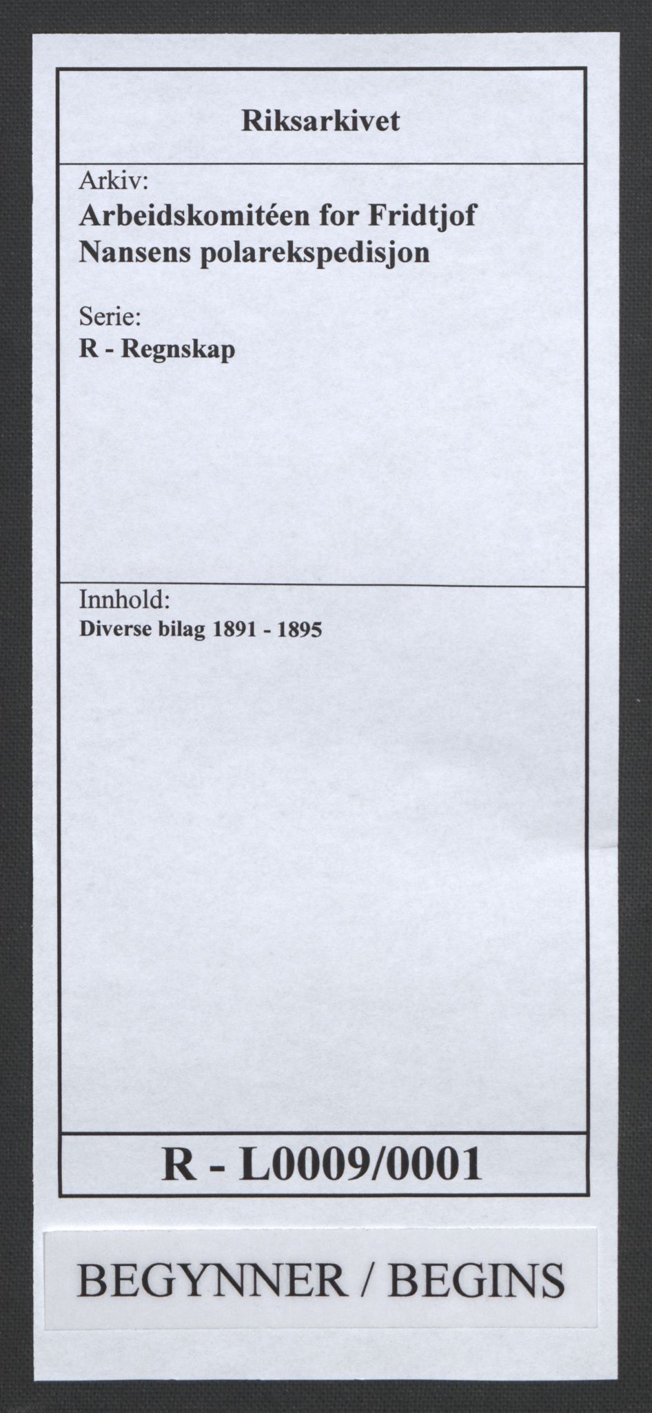 Arbeidskomitéen for Fridtjof Nansens polarekspedisjon, RA/PA-0061/R/L0009/0001: Regnskapsbilag / Diverse bilag, 1891-1895, s. 1