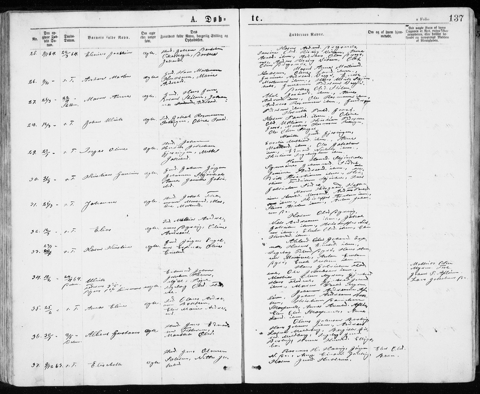 Ministerialprotokoller, klokkerbøker og fødselsregistre - Sør-Trøndelag, SAT/A-1456/640/L0576: Ministerialbok nr. 640A01, 1846-1876, s. 137