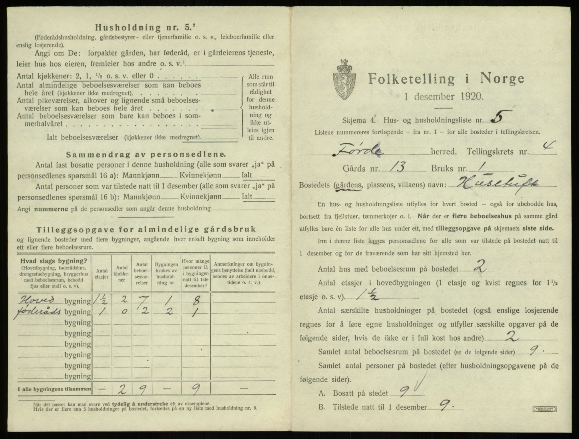 SAB, Folketelling 1920 for 1432 Førde herred, 1920, s. 223