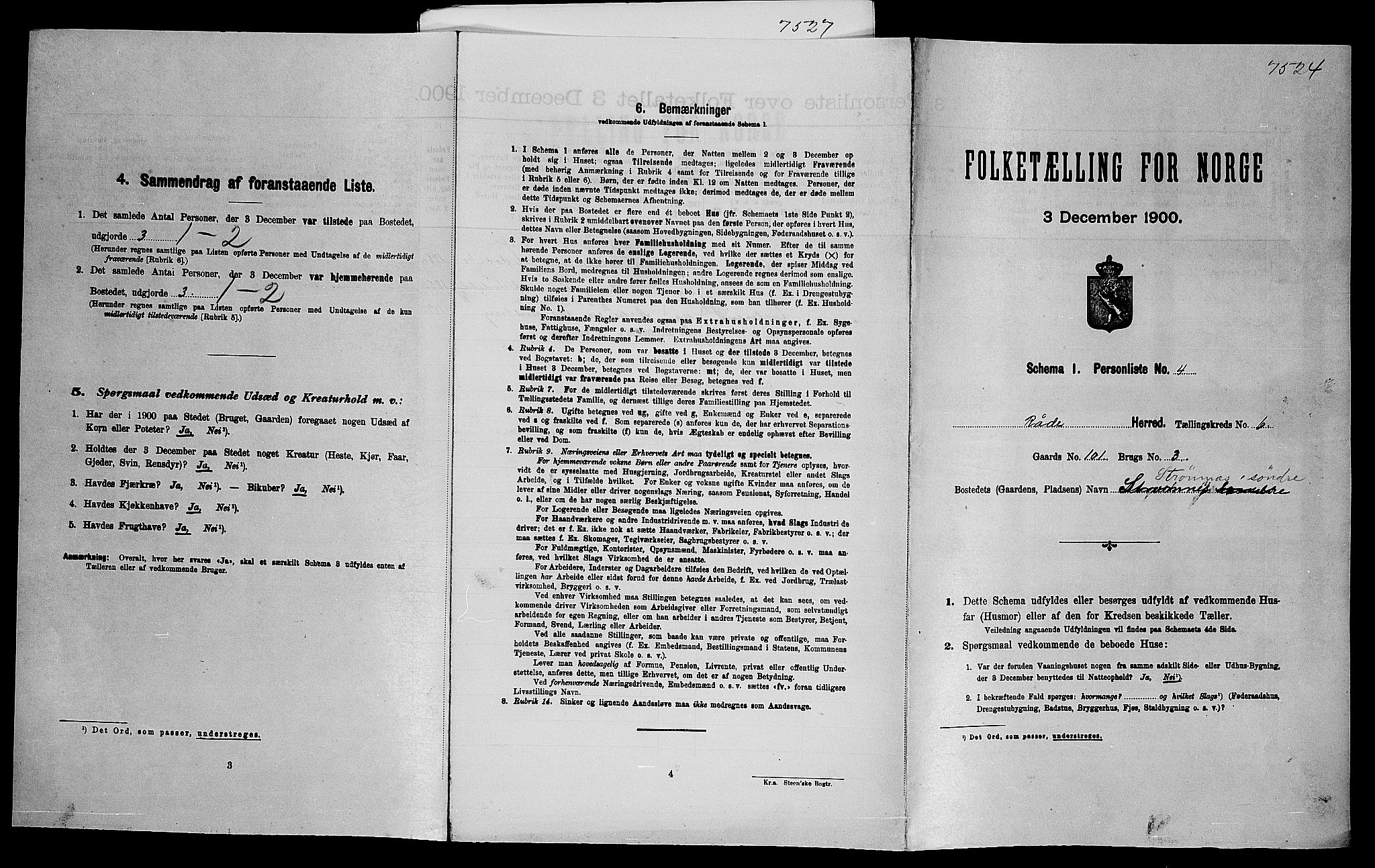 SAO, Folketelling 1900 for 0135 Råde herred, 1900