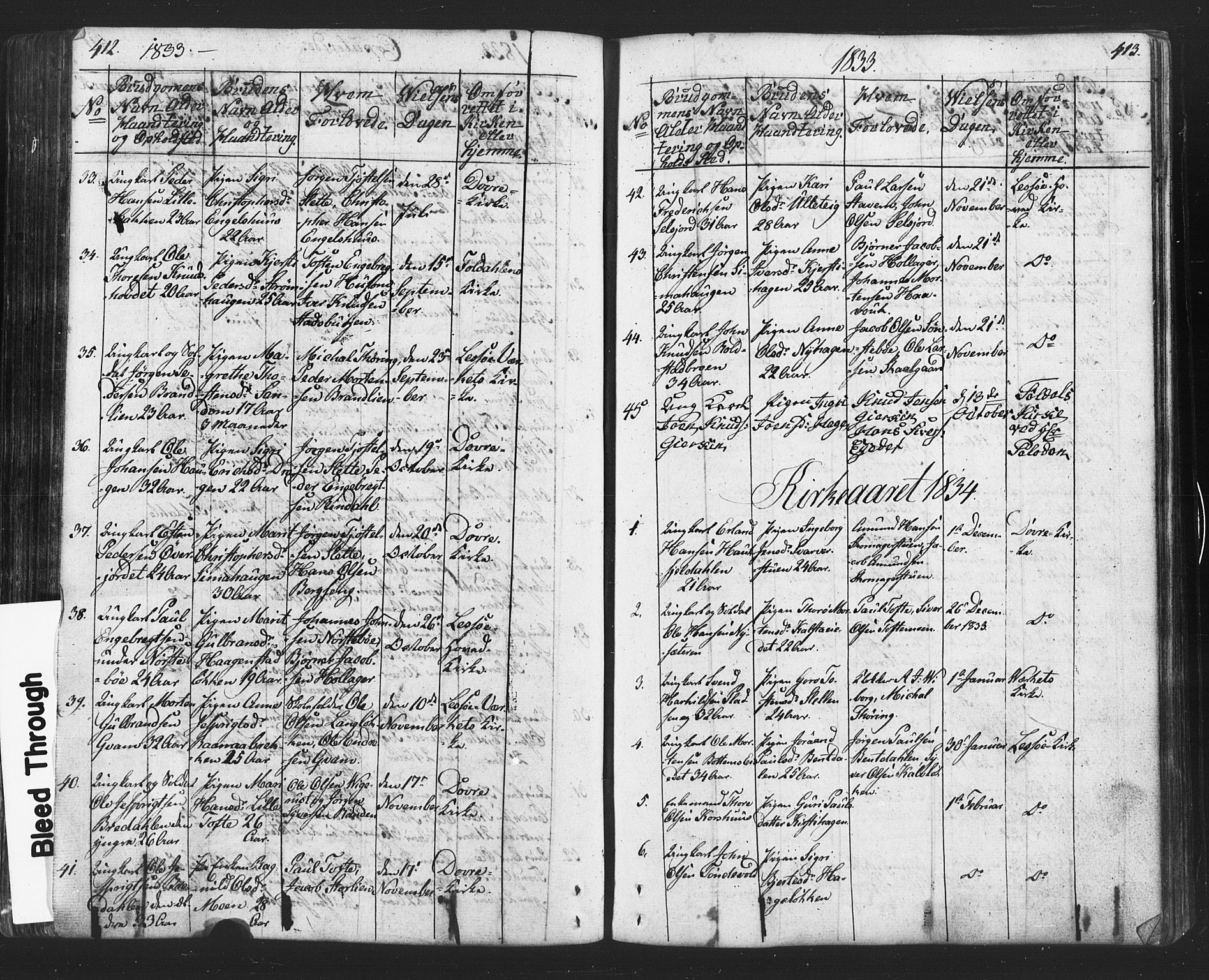 Lesja prestekontor, AV/SAH-PREST-068/H/Ha/Hab/L0002: Klokkerbok nr. 2, 1832-1850, s. 412-413