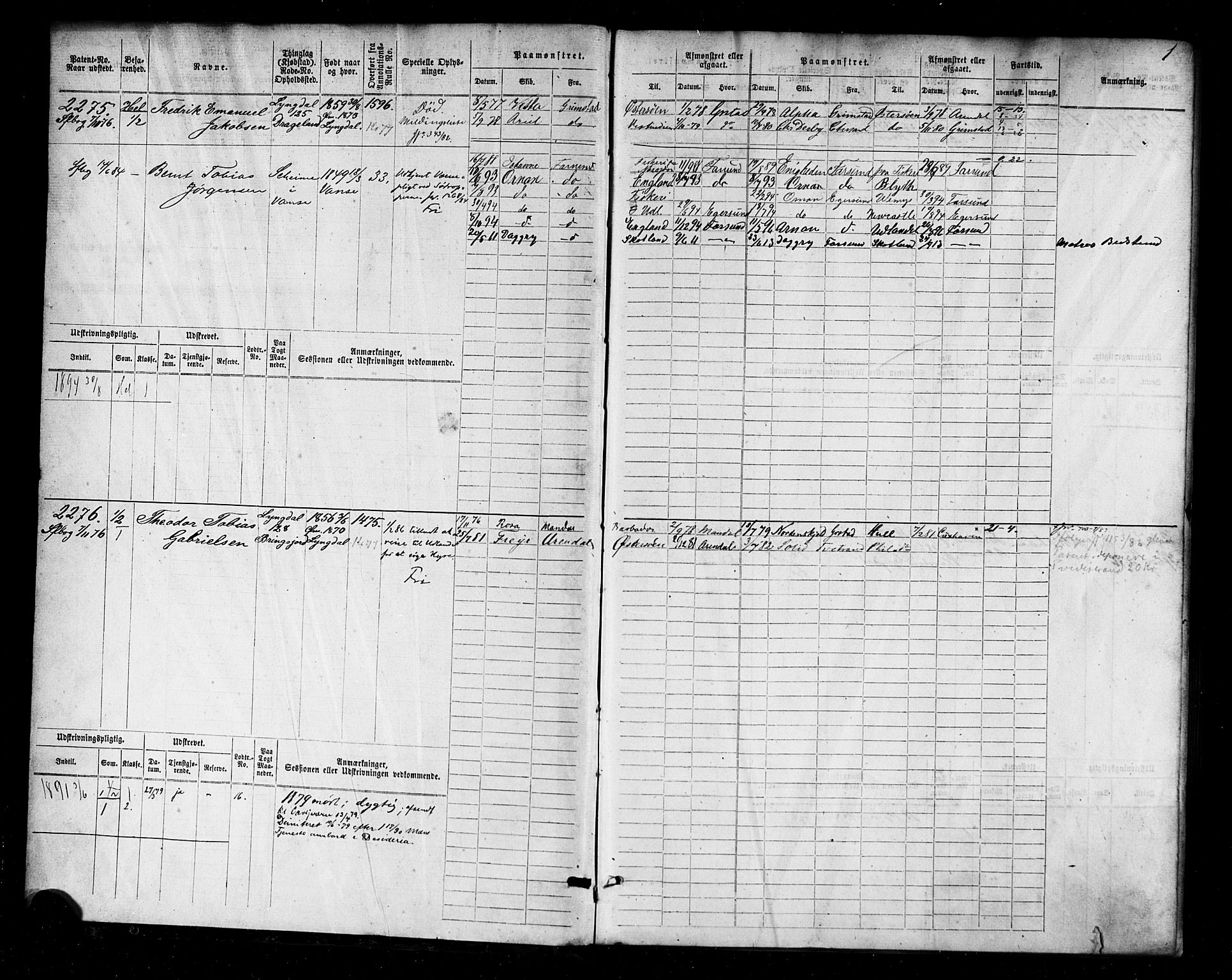 Farsund mønstringskrets, AV/SAK-2031-0017/F/Fb/L0004: Hovedrulle nr 2275-3040, M-7, 1875-1915, s. 2