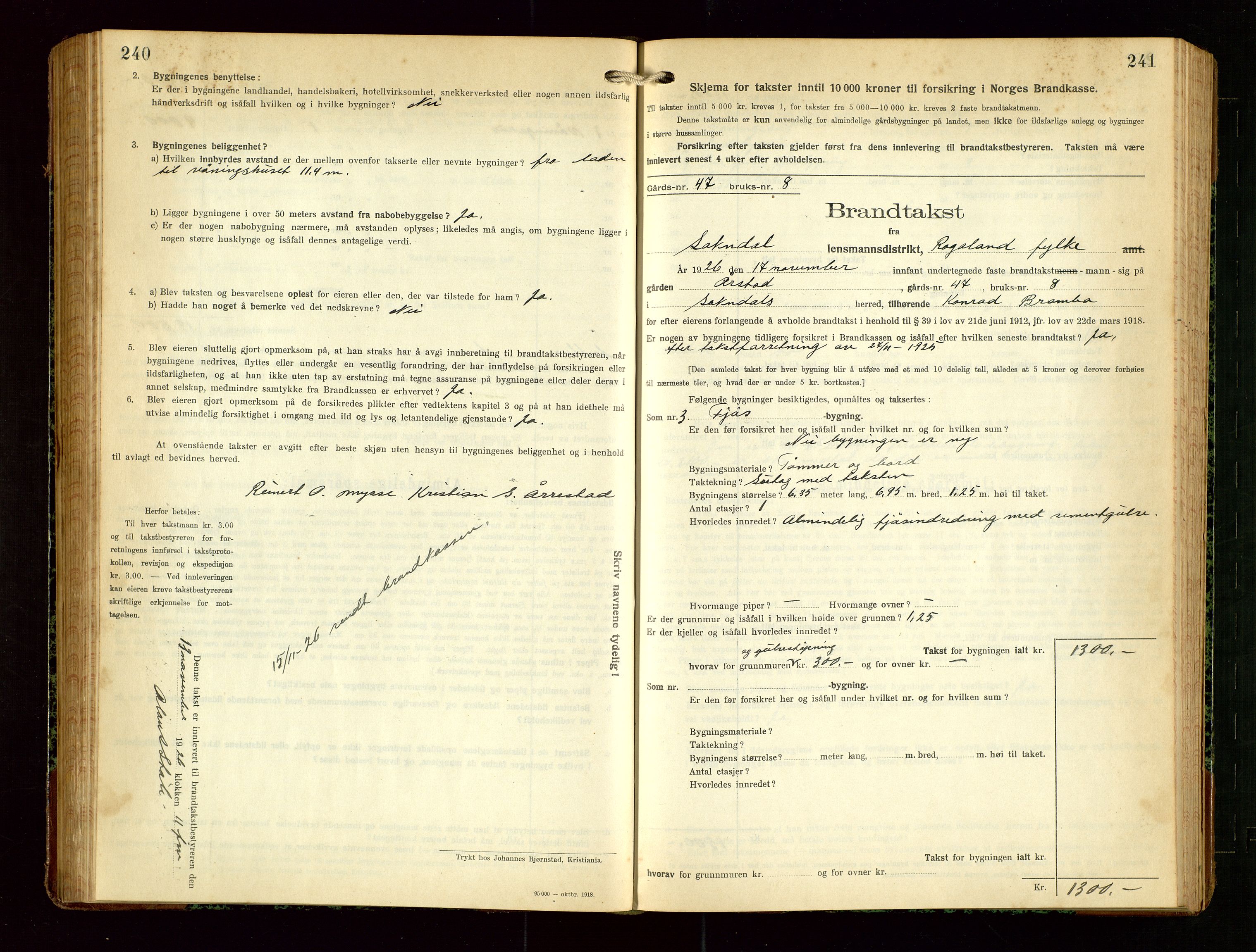 Sokndal lensmannskontor, AV/SAST-A-100417/Gob/L0006: "Brandtakst-Protokol", 1924-1930, s. 240-241