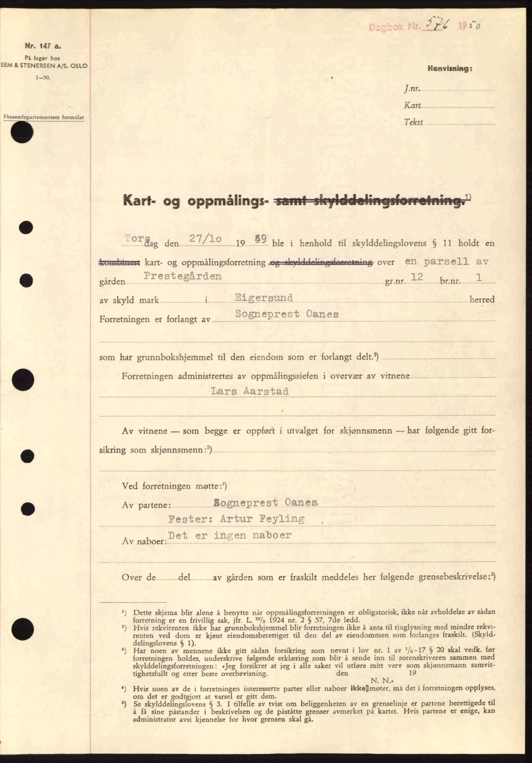 Dalane sorenskriveri, SAST/A-100309/02/G/Gb/L0055: Pantebok nr. A15, 1950-1950, Dagboknr: 576/1950