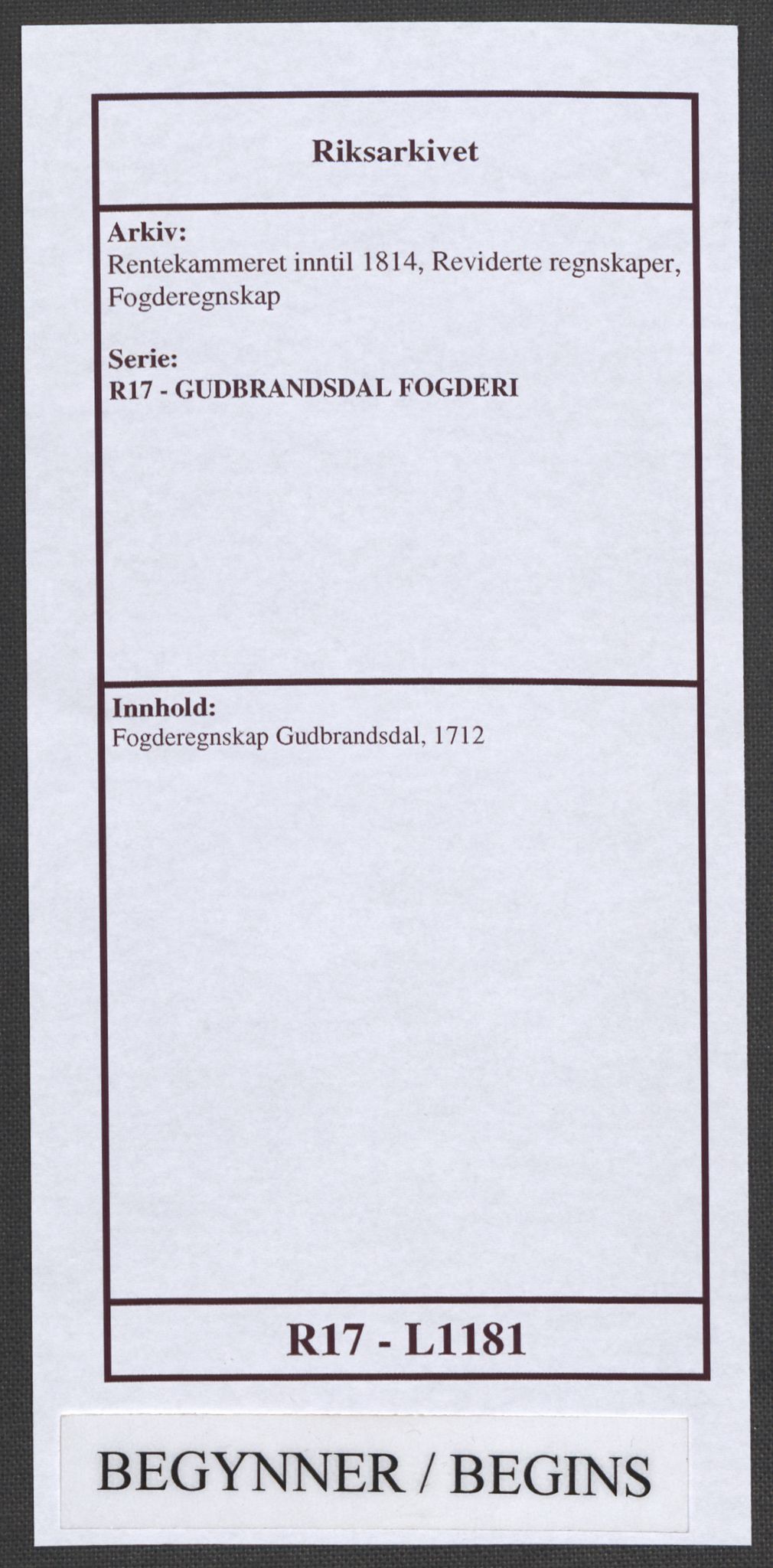 Rentekammeret inntil 1814, Reviderte regnskaper, Fogderegnskap, RA/EA-4092/R17/L1181: Fogderegnskap Gudbrandsdal, 1712, s. 1