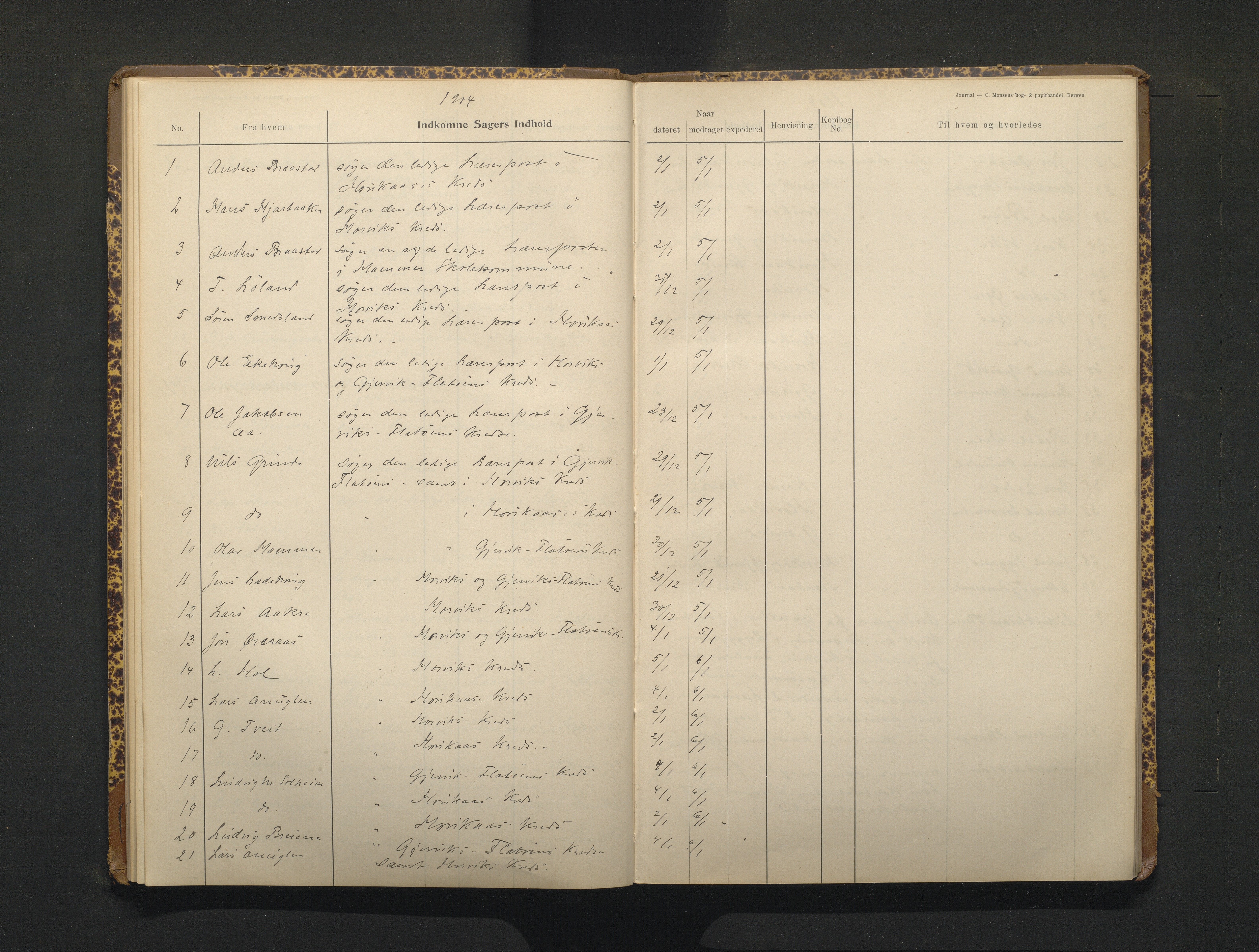 Hamre kommune. Skulestyret, IKAH/1254-211/C/Ca/L0003: Postjournal for Hamre skulestyre, 1901-1916