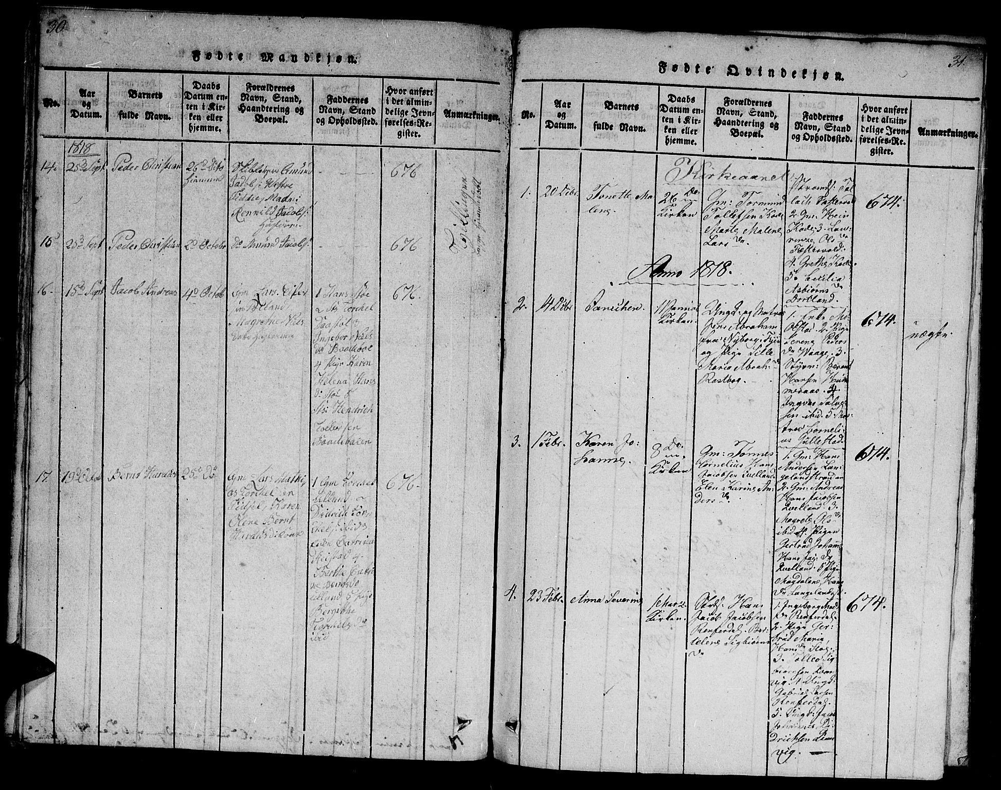 Flekkefjord sokneprestkontor, AV/SAK-1111-0012/F/Fa/Fab/L0003: Ministerialbok nr. A 3, 1815-1830, s. 30-31