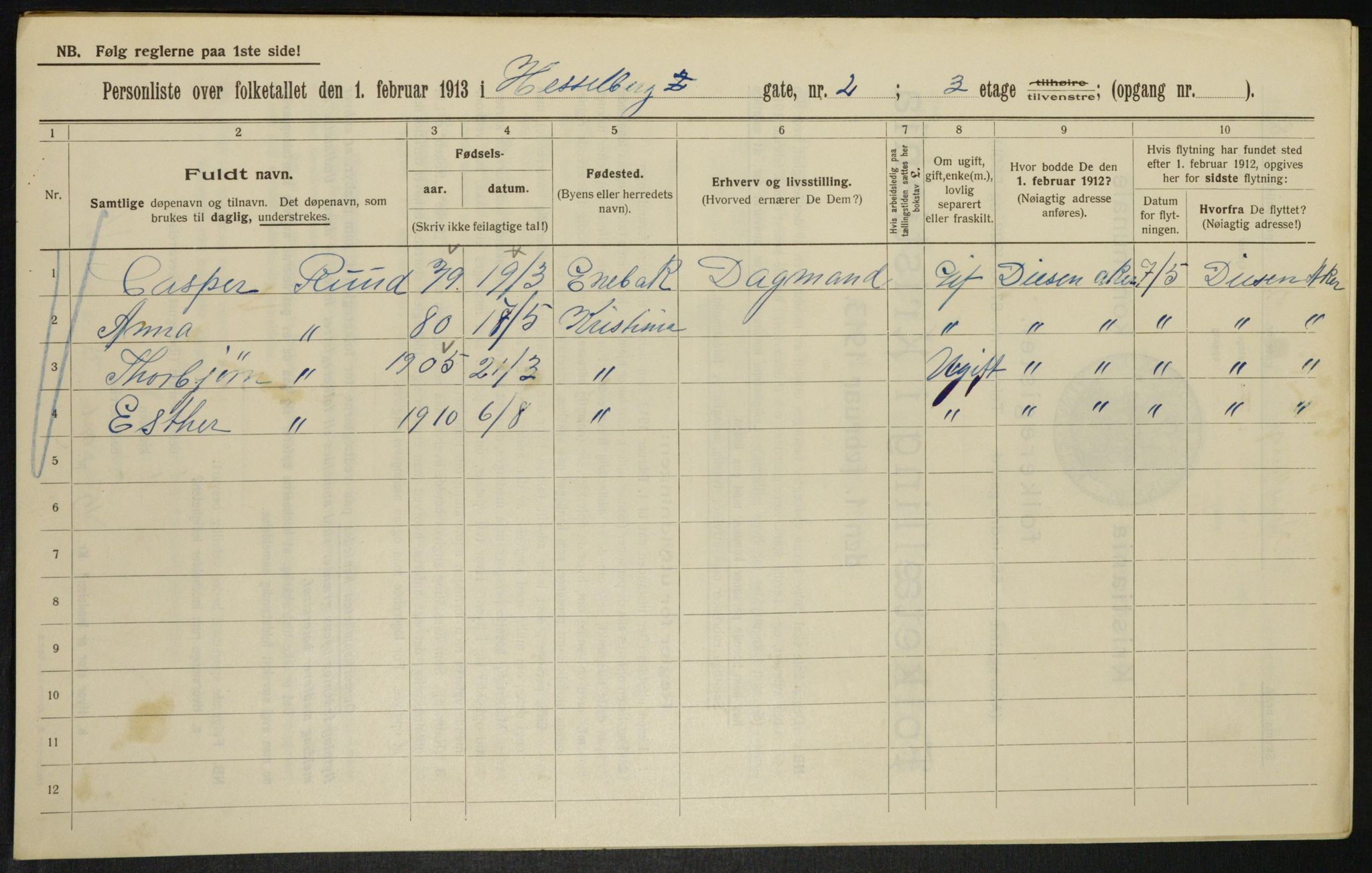 OBA, Kommunal folketelling 1.2.1913 for Kristiania, 1913, s. 39686