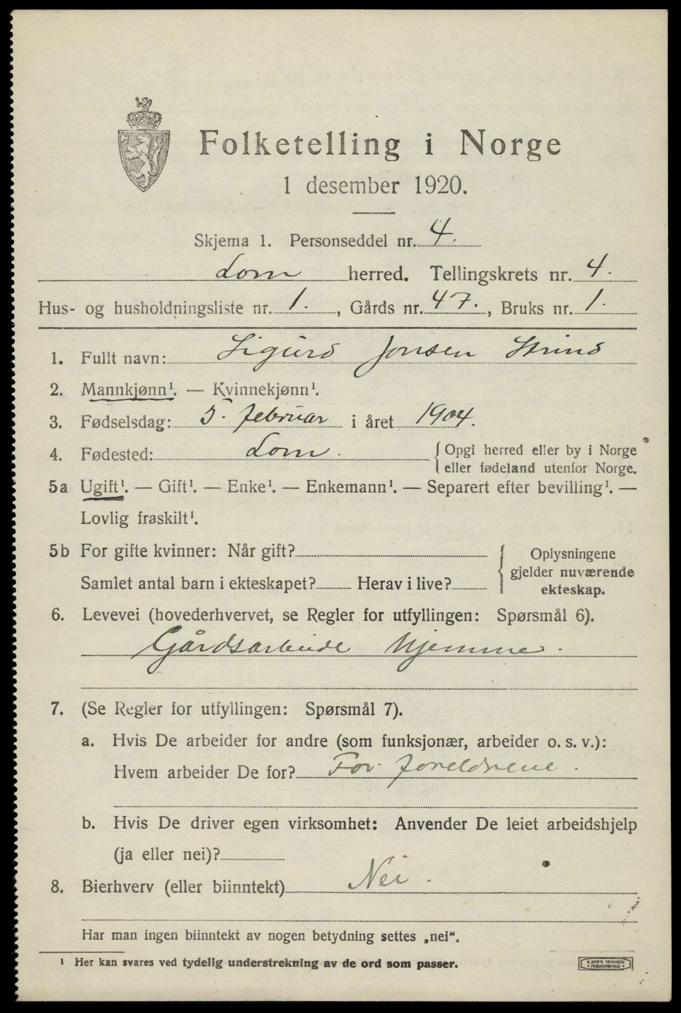 SAH, Folketelling 1920 for 0514 Lom herred, 1920, s. 2584