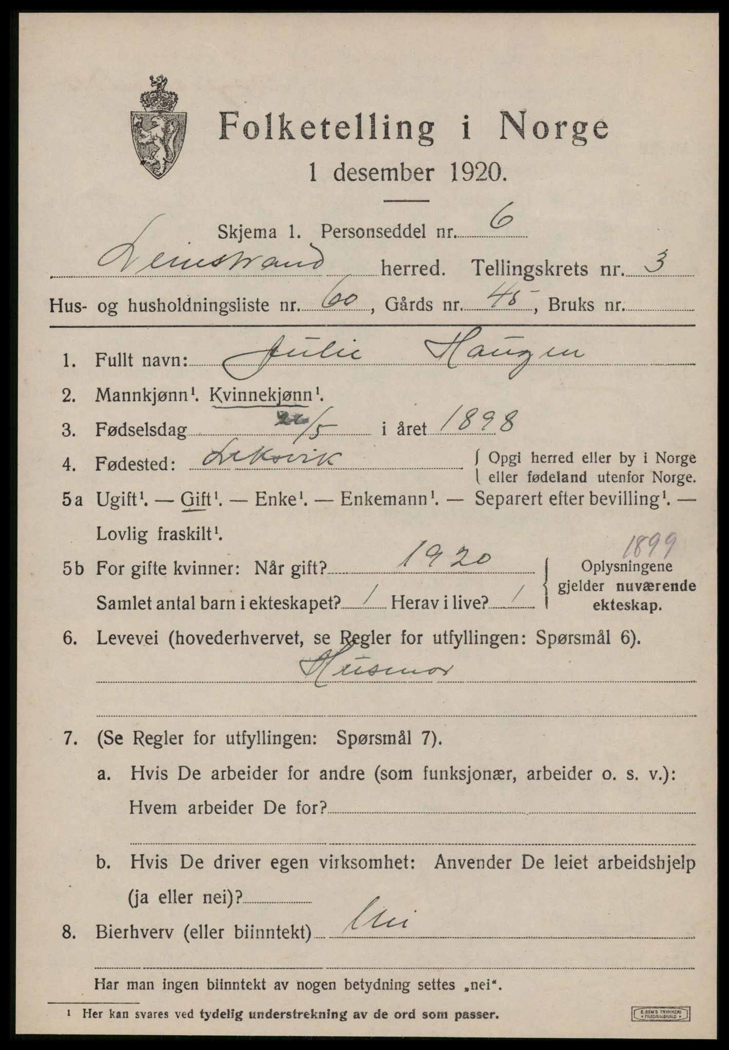 SAT, Folketelling 1920 for 1654 Leinstrand herred, 1920, s. 3073